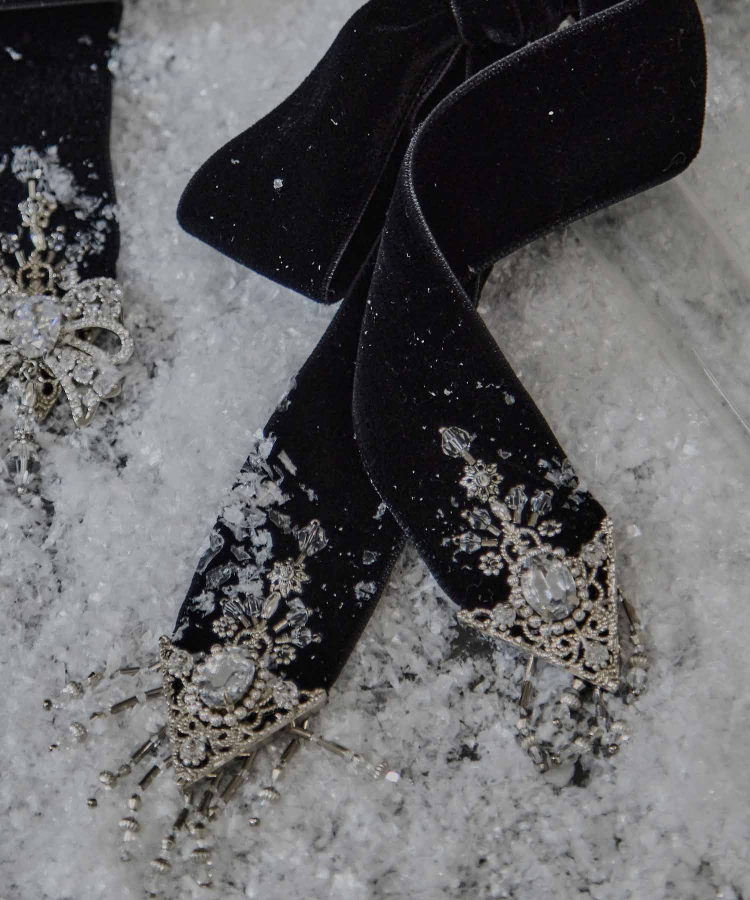 crystal silver tip velvet long ribbon