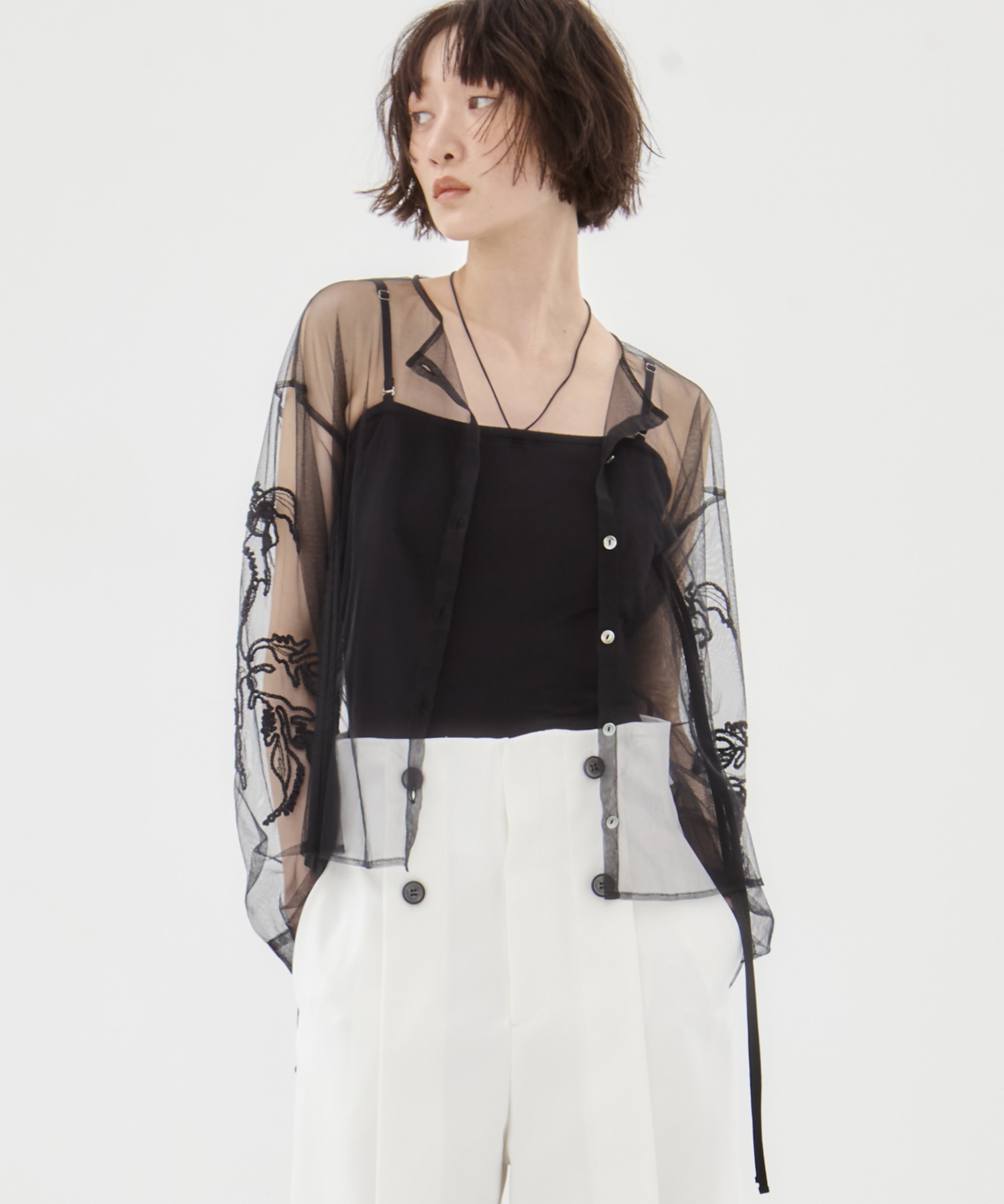 EX.embroidered tulle cardigan