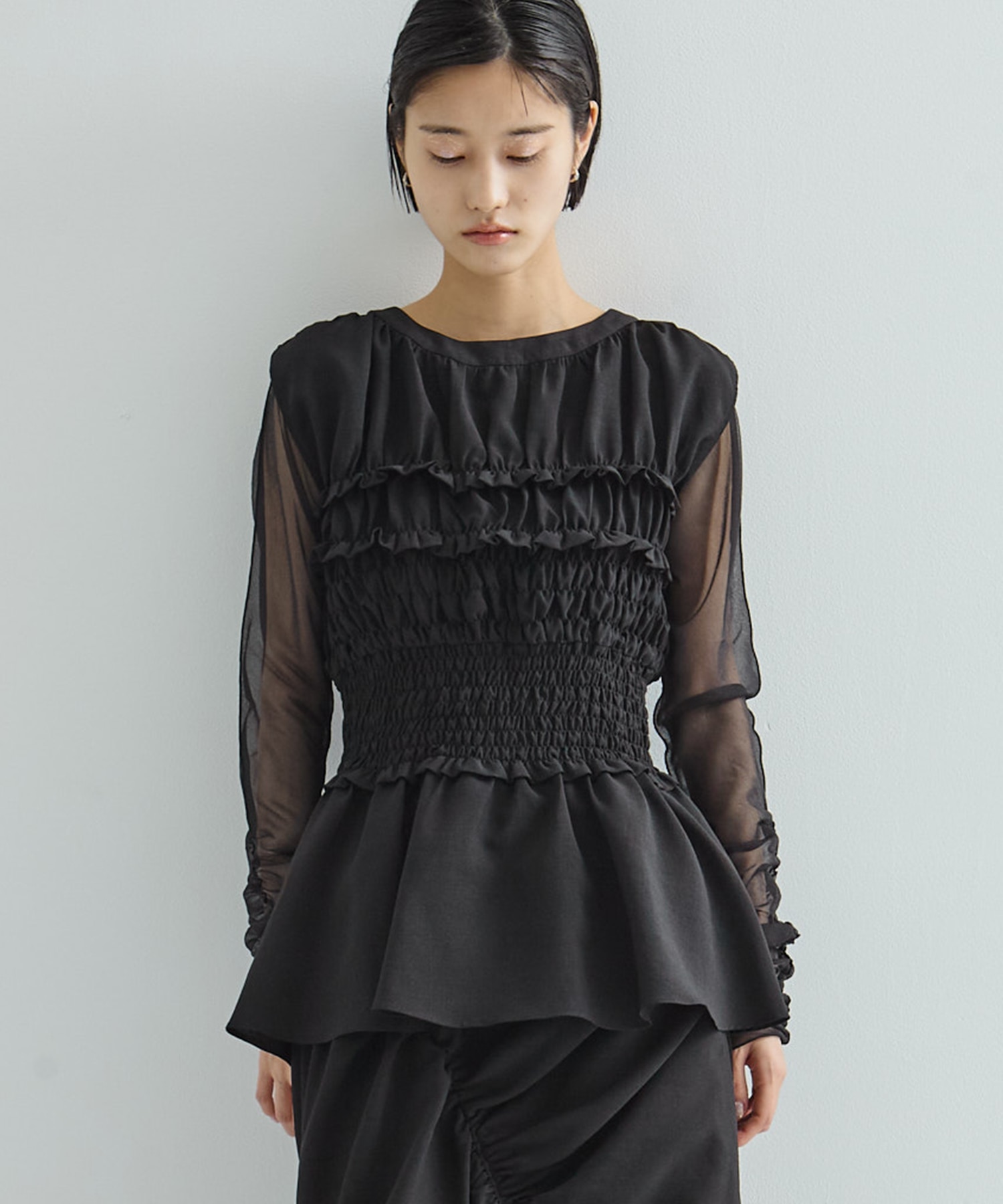 SHIRRING NO SLEEVE TOPS