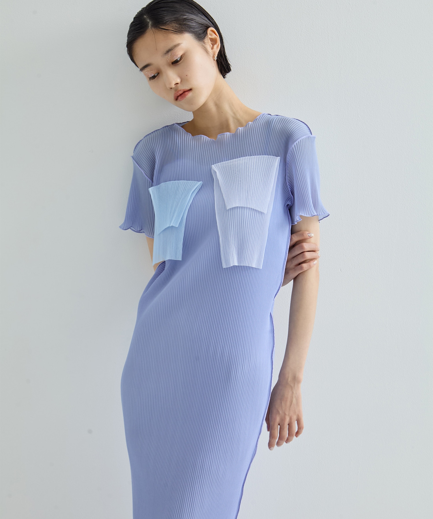 別注SHEER LAYERED SHORT SLEEVE DRESS