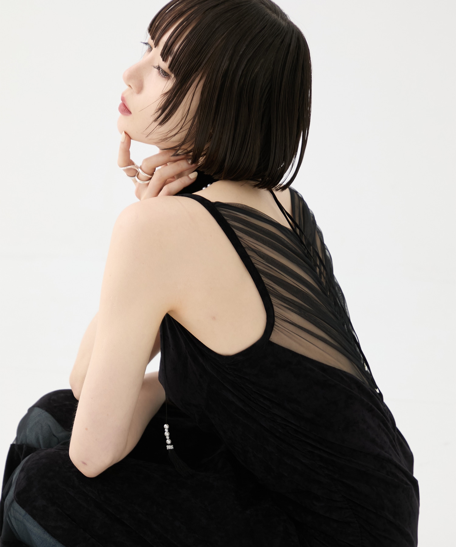 別注 VELOUR SHEER CUT HEM DRESS