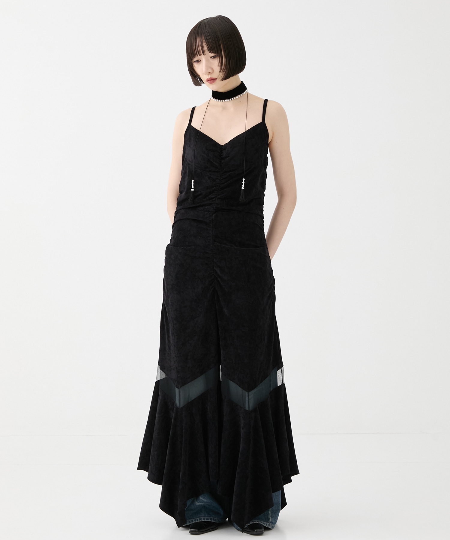 別注VELOUR SHEER CUT HEM DRESS