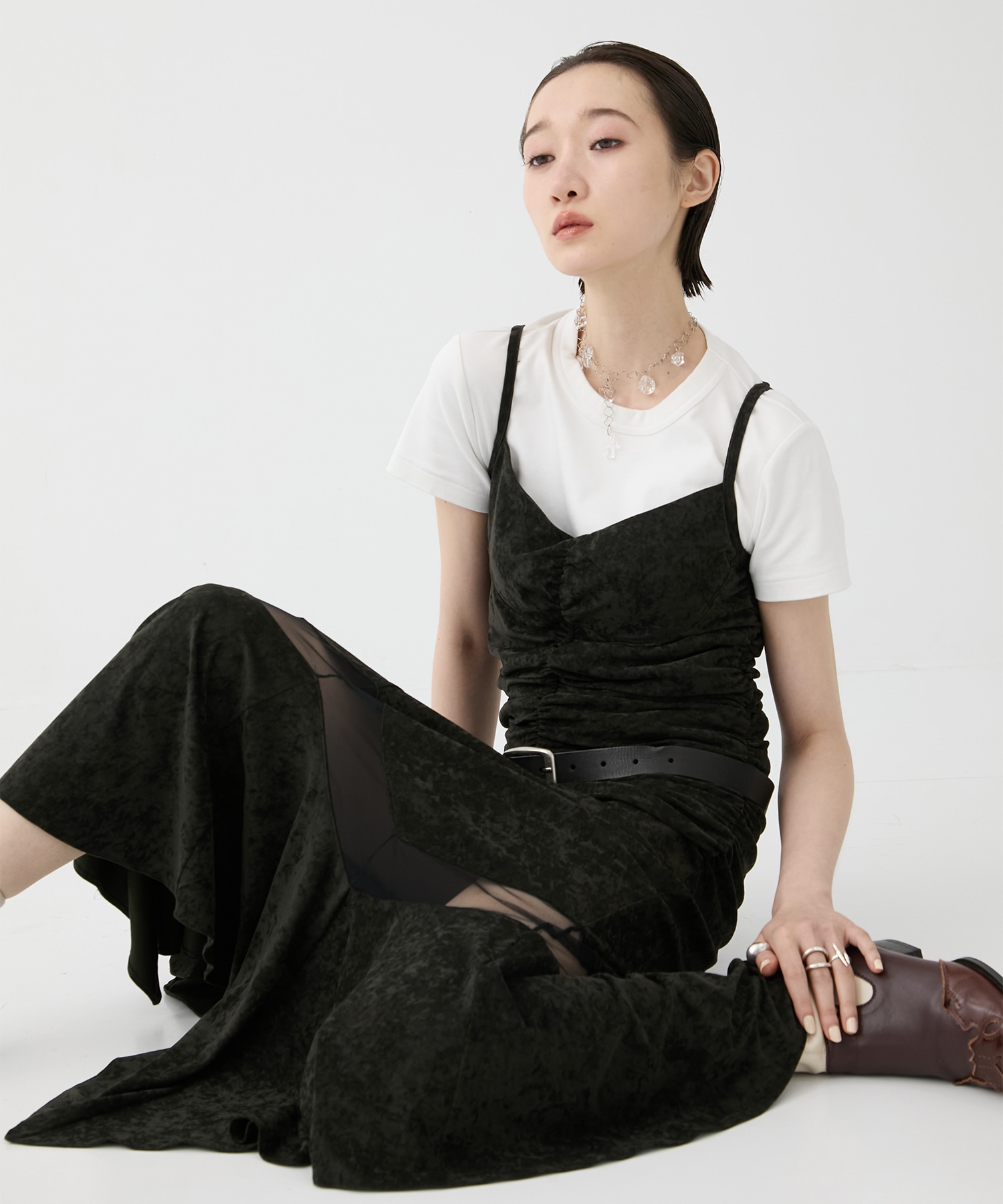 別注 VELOUR SHEER CUT HEM DRESS