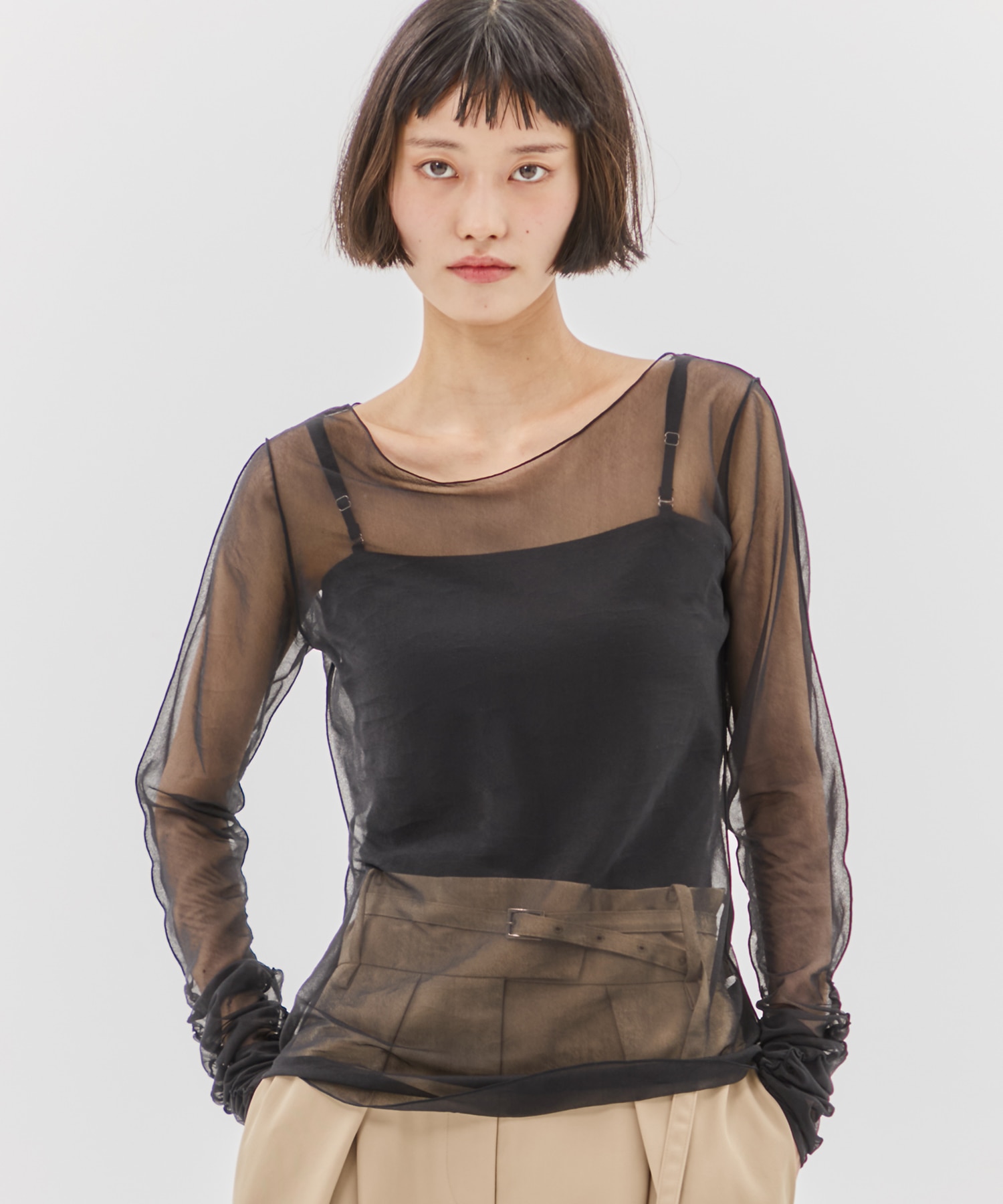 Gathered Sleeve Sheer Top
