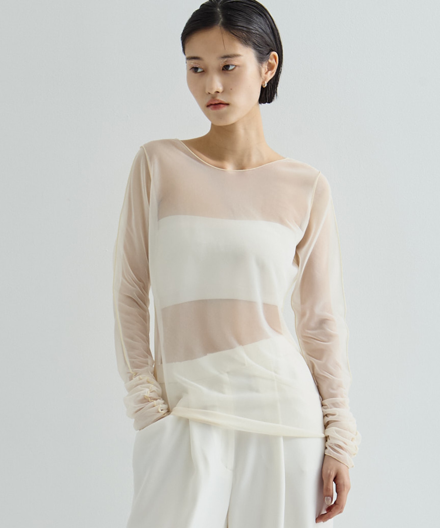 Gathered Sleeve Sheer Top