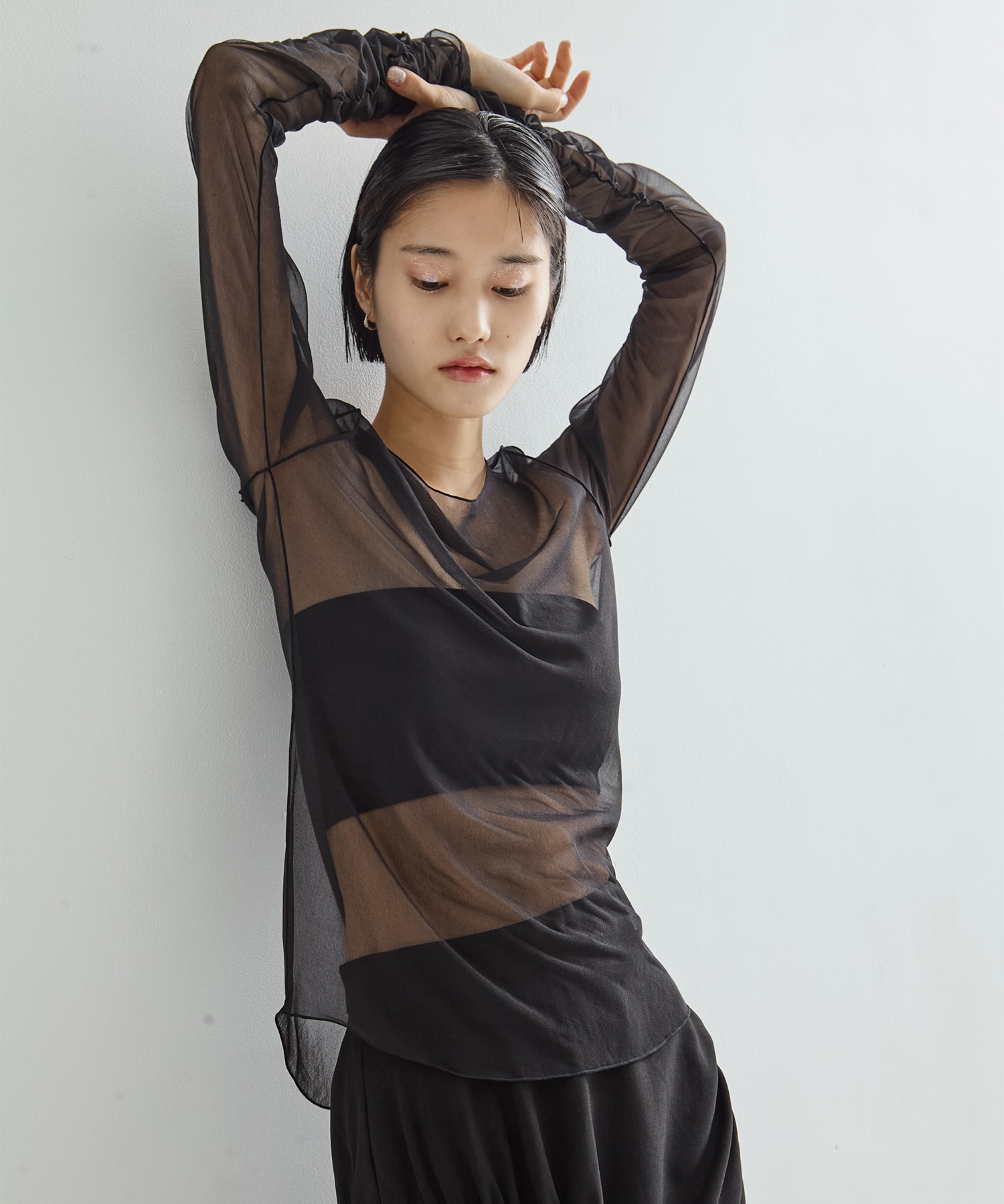 Gathered Sleeve Sheer Top