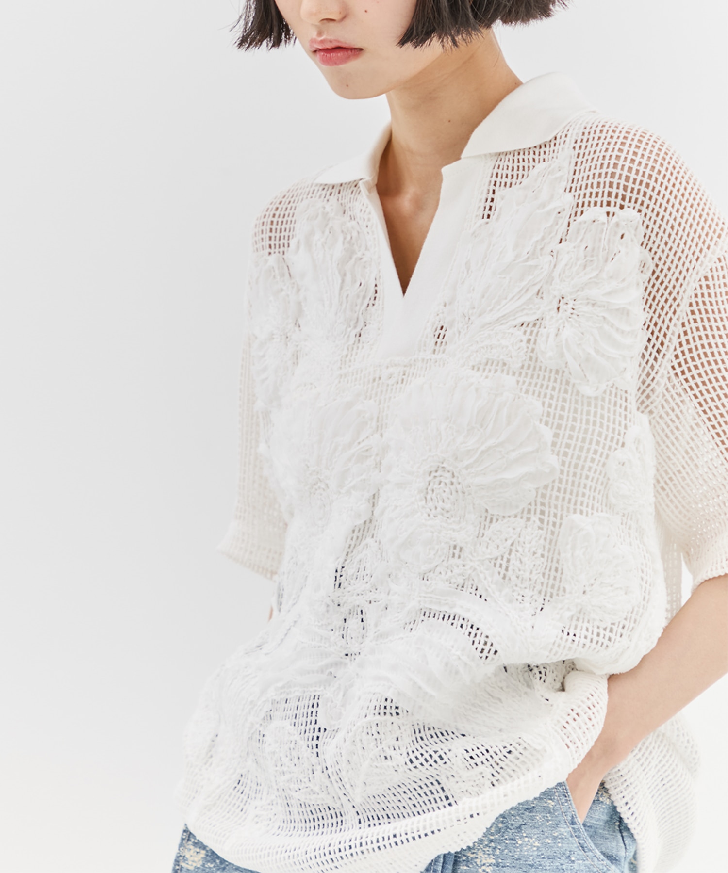 MESH EMBROIDERY POLO SHIRT
