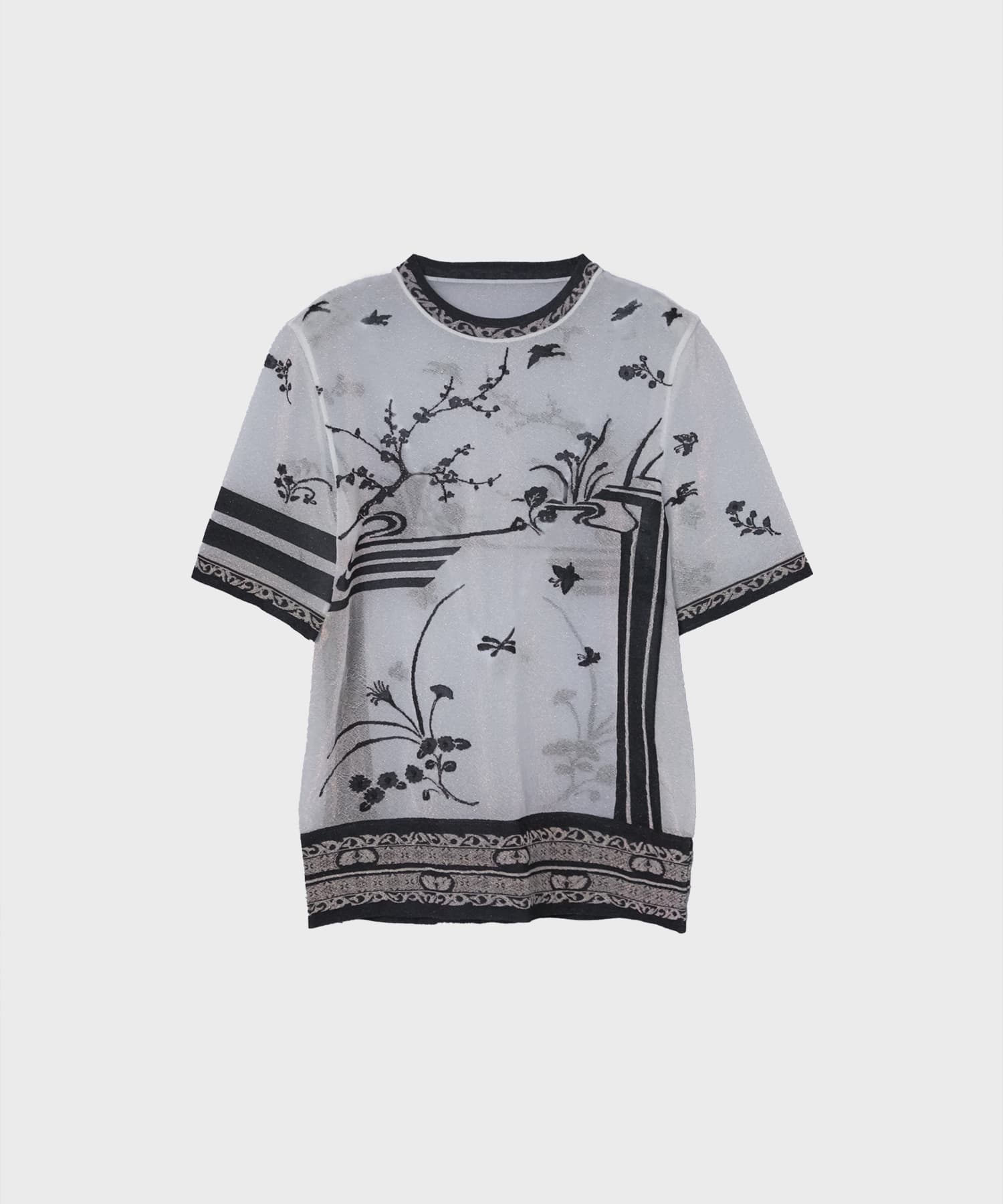 Nature Pattern Sheer Knitted Crew Neck Top