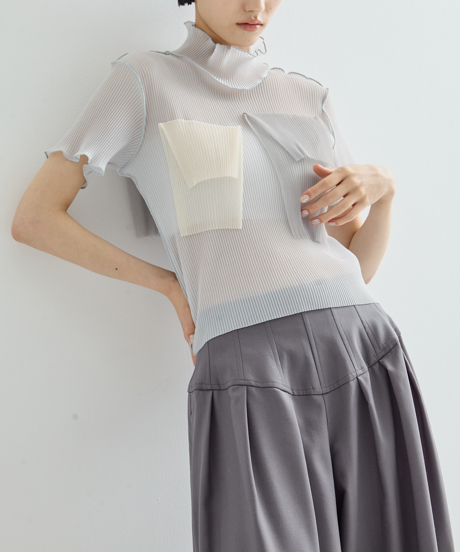 別注SHEER SHORT HIGHNECK SLEEVE TOP