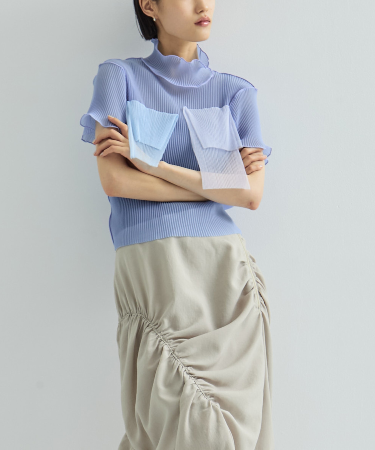 別注SHEER SHORT HIGHNECK SLEEVE TOP