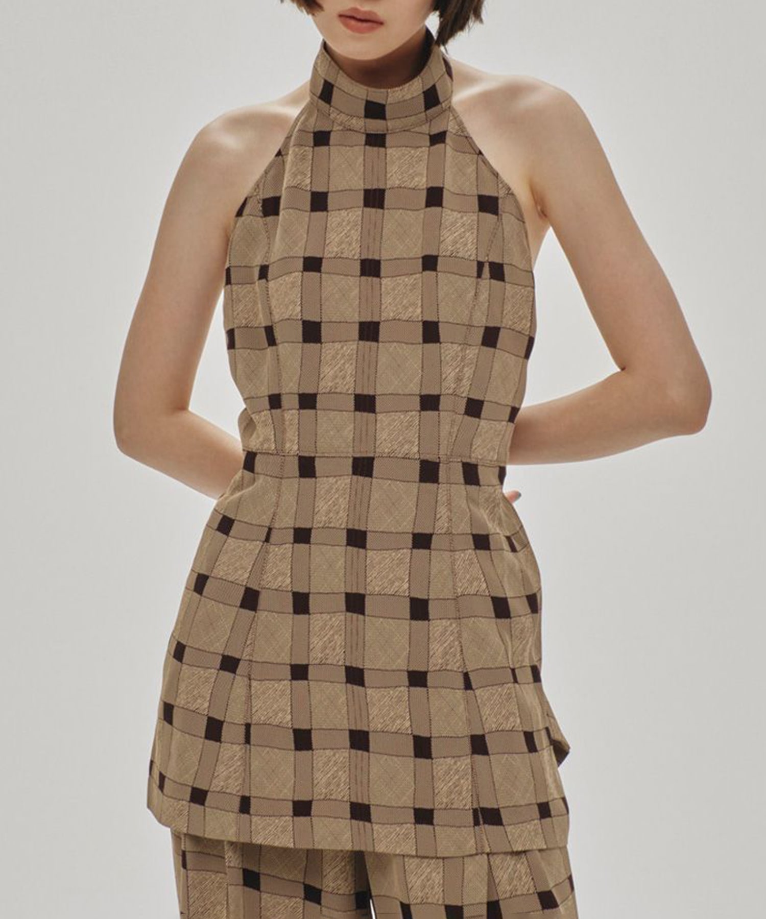 Halterneck Checkjaquard Top