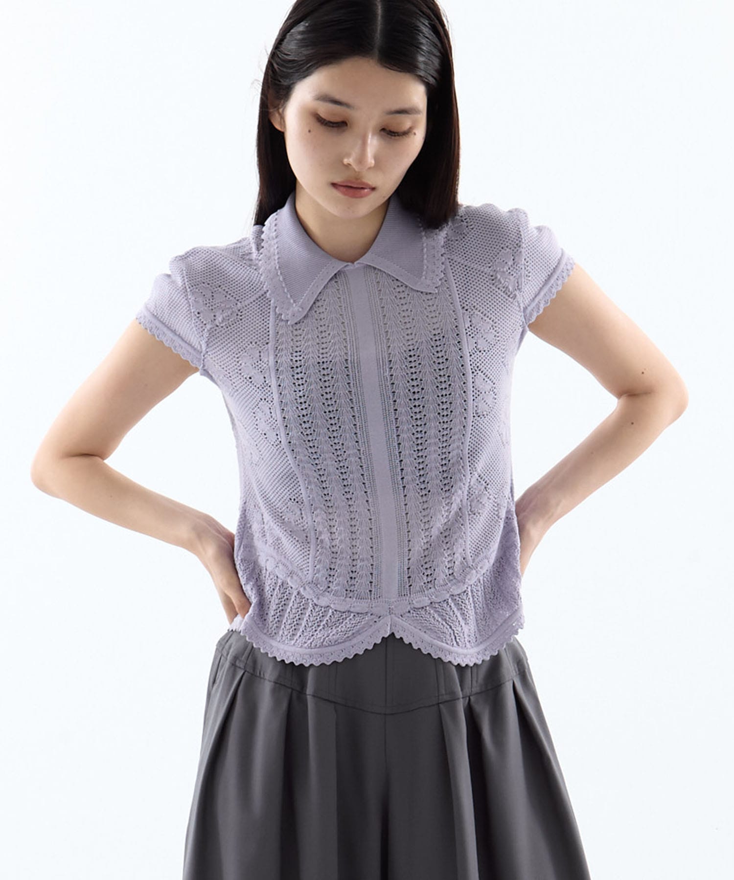 別注 Lace Stripe Knitted Top