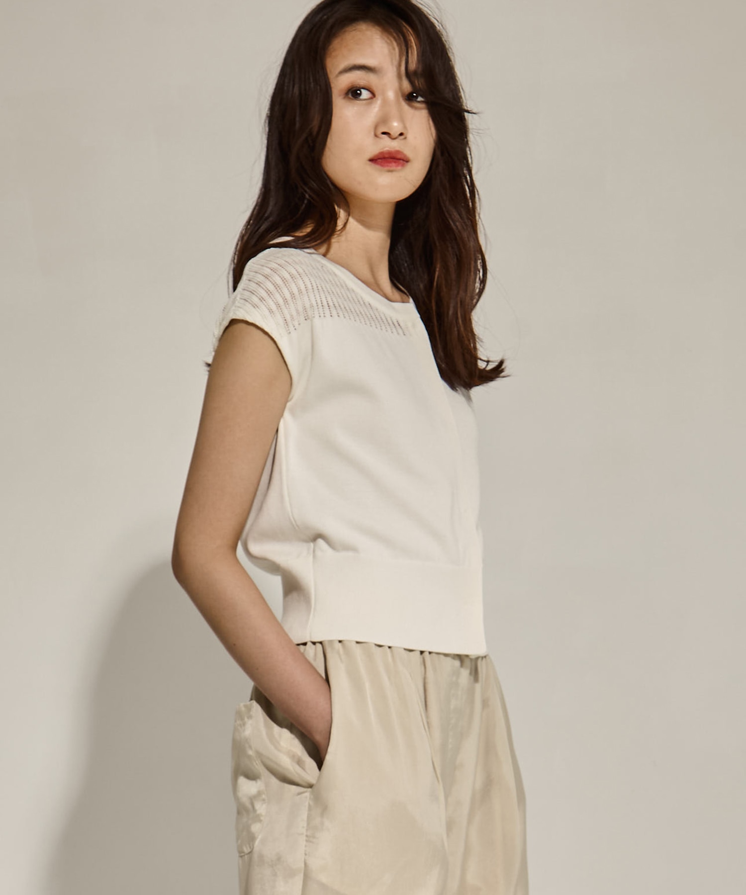 別注lace nosleeve cardigan