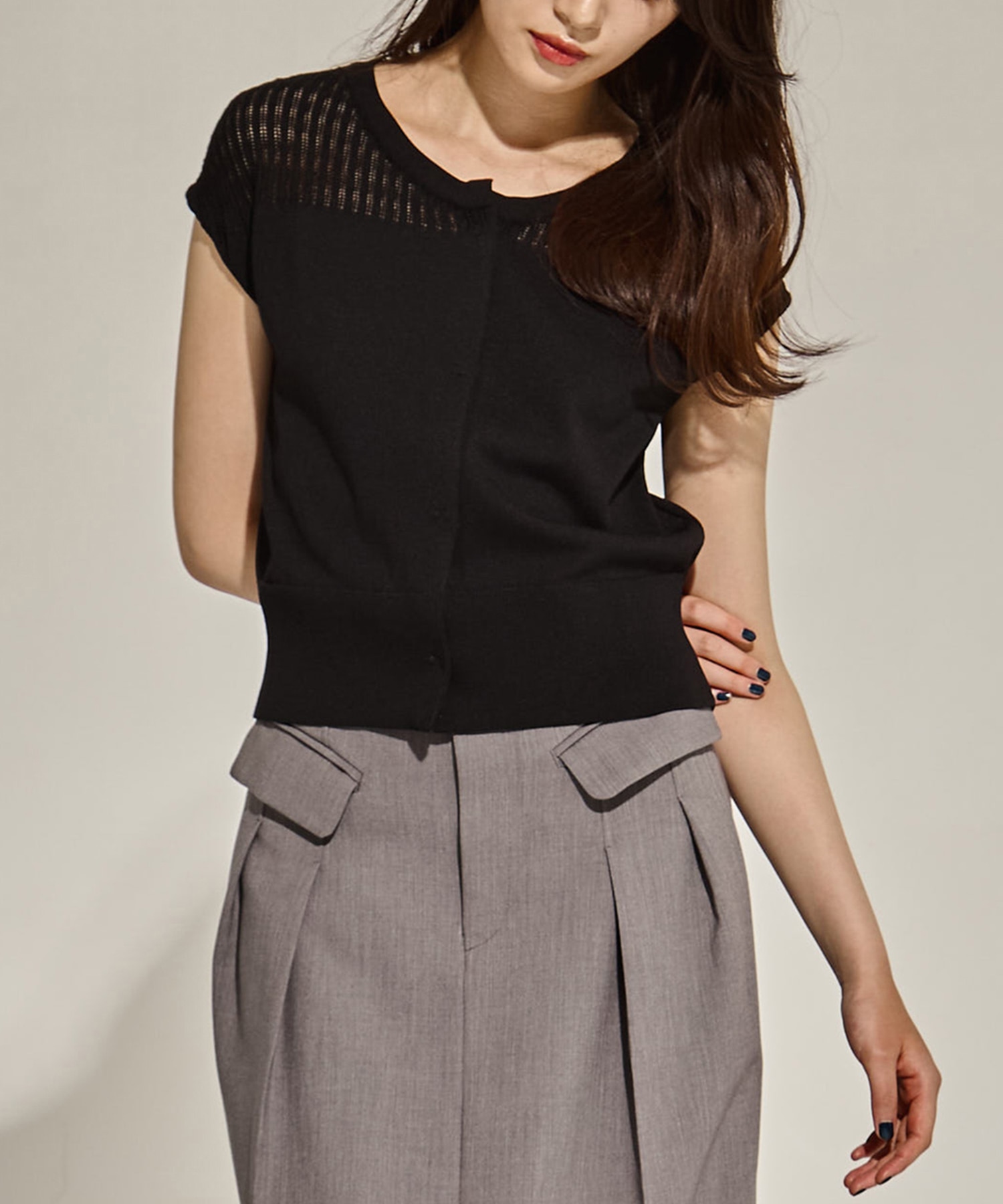 別注lace nosleeve cardigan
