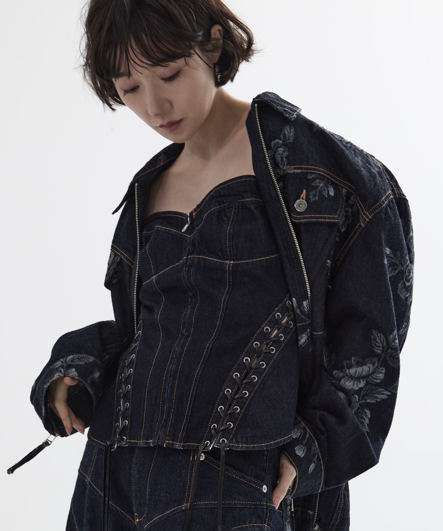 Lace up denim bustier