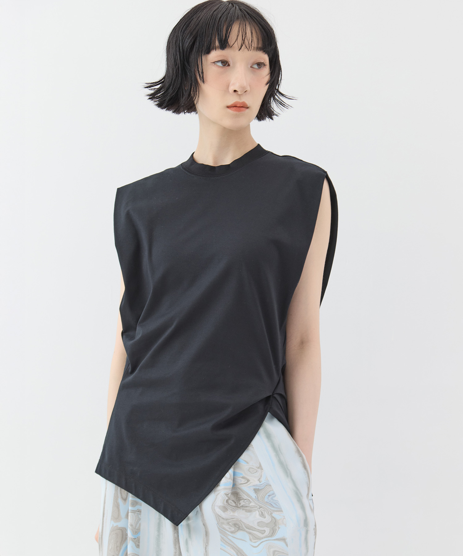 Cotton Jersey Asymmetric Sleeveless Top