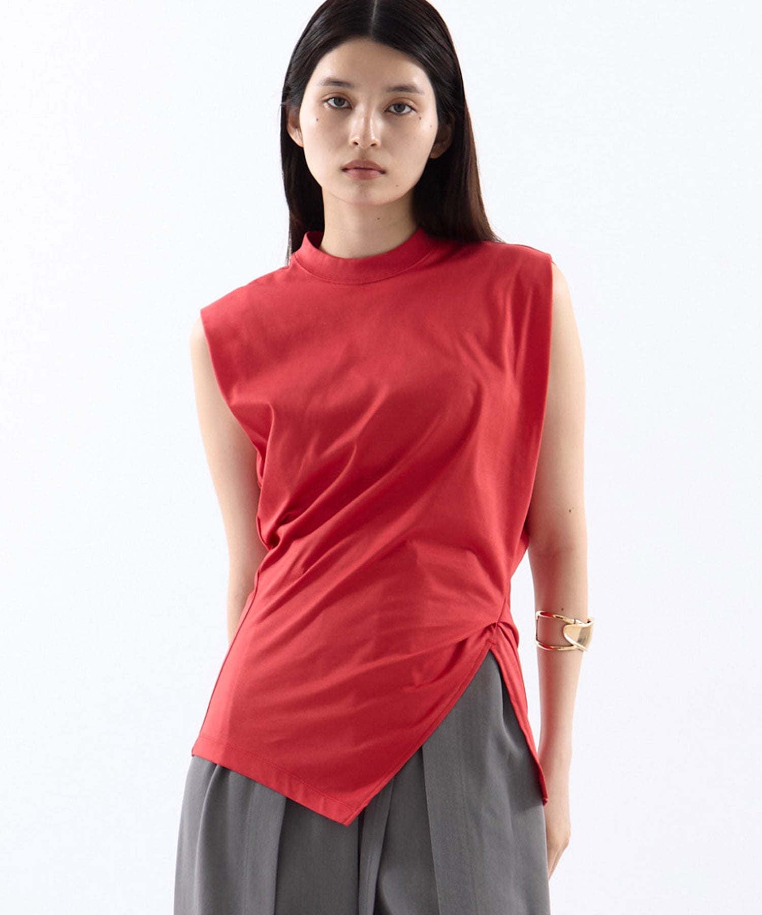 Cotton Jersey Asymmetric Sleeveless Top