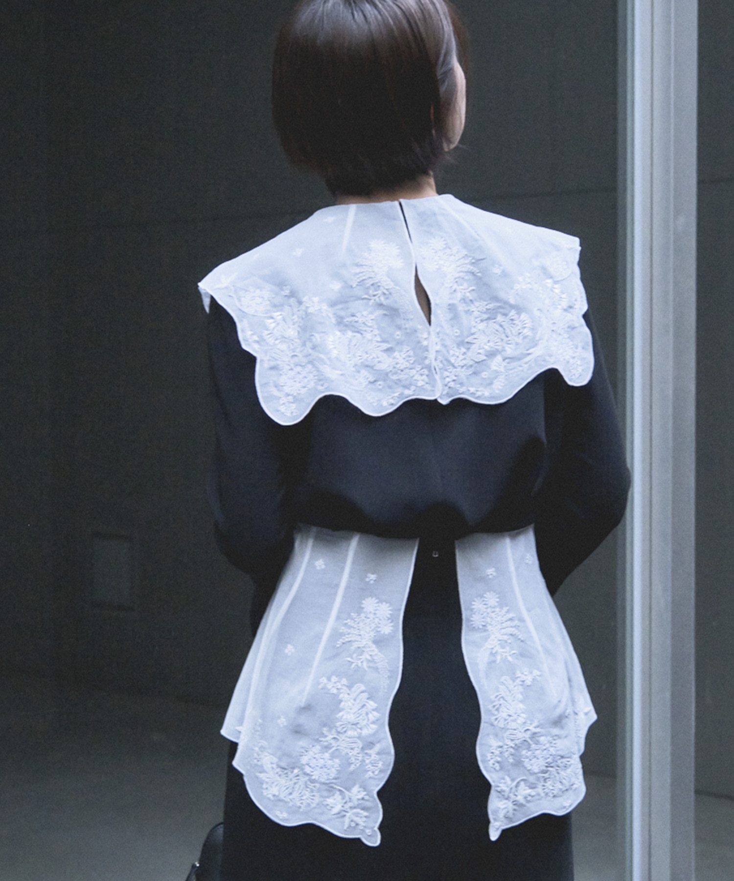 Triacetate Georgette Embroidery Collar Top