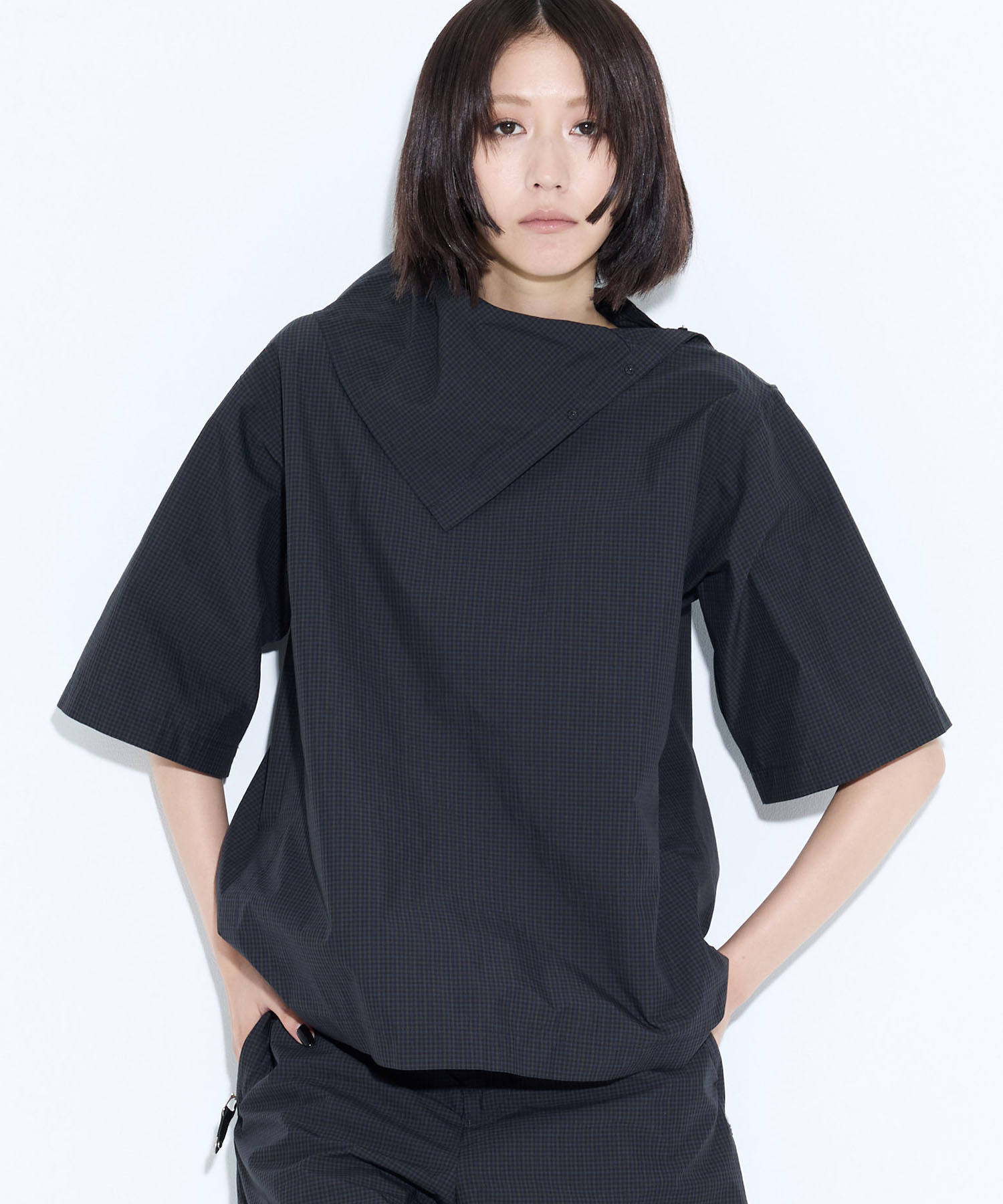 Typewriter check S/S blouse