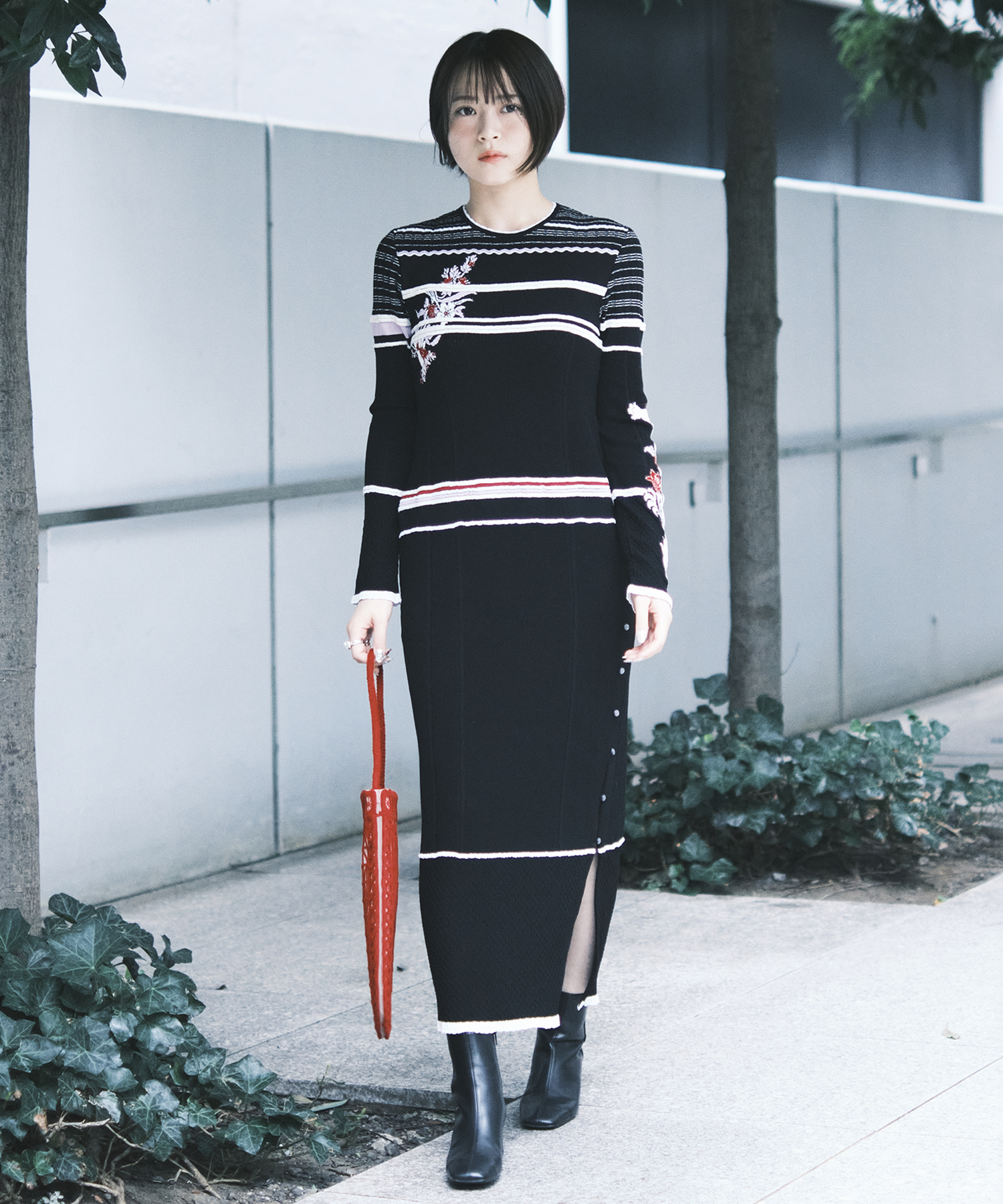 Floral Motif Intarsia Knitted Dress