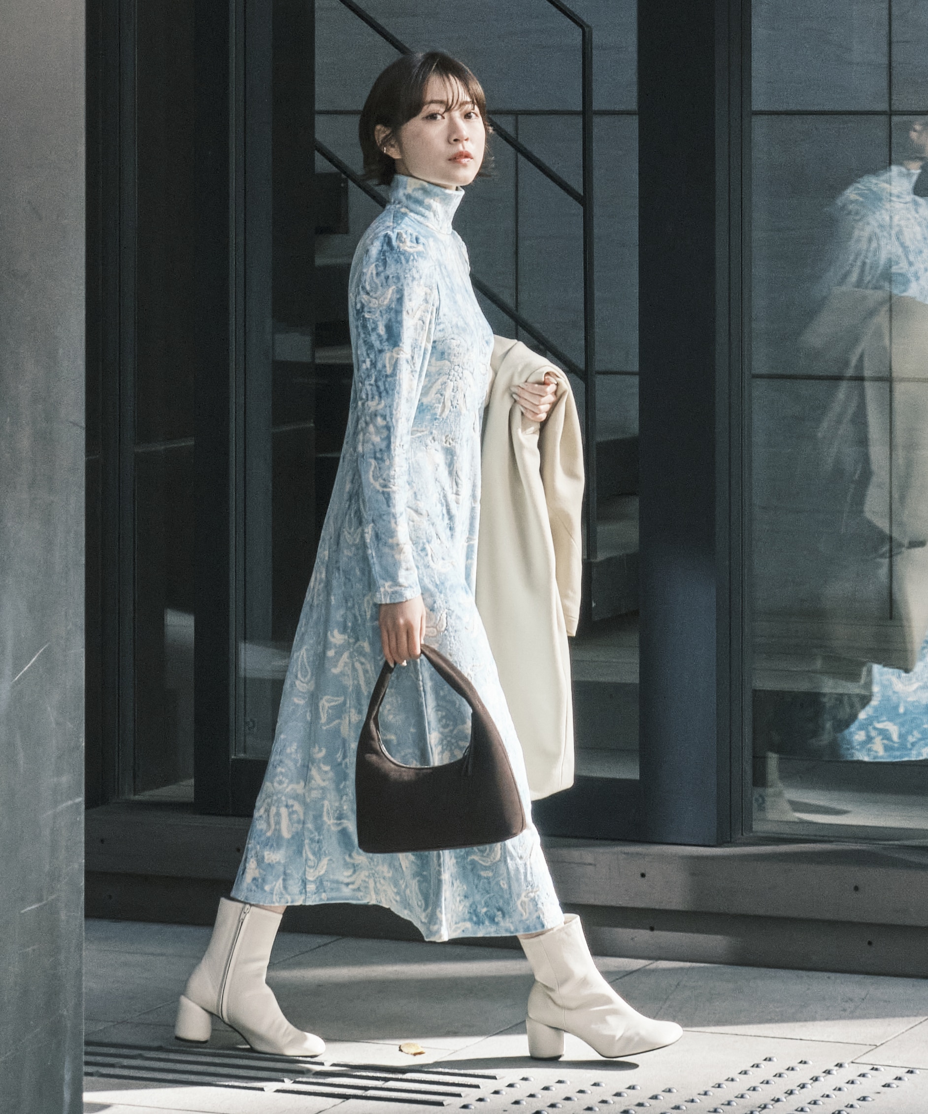 別注 Velour Jersey High Neck Dress