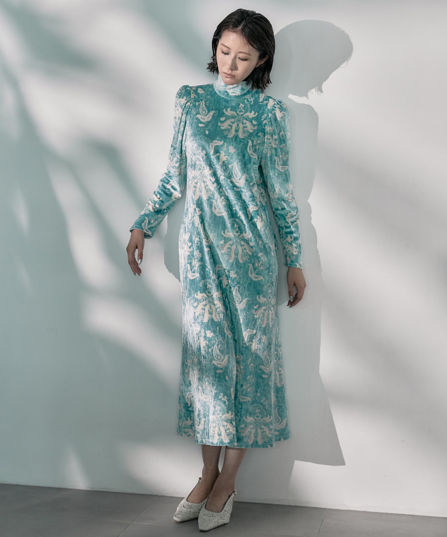 別注 Velour Jersey High Neck Dress