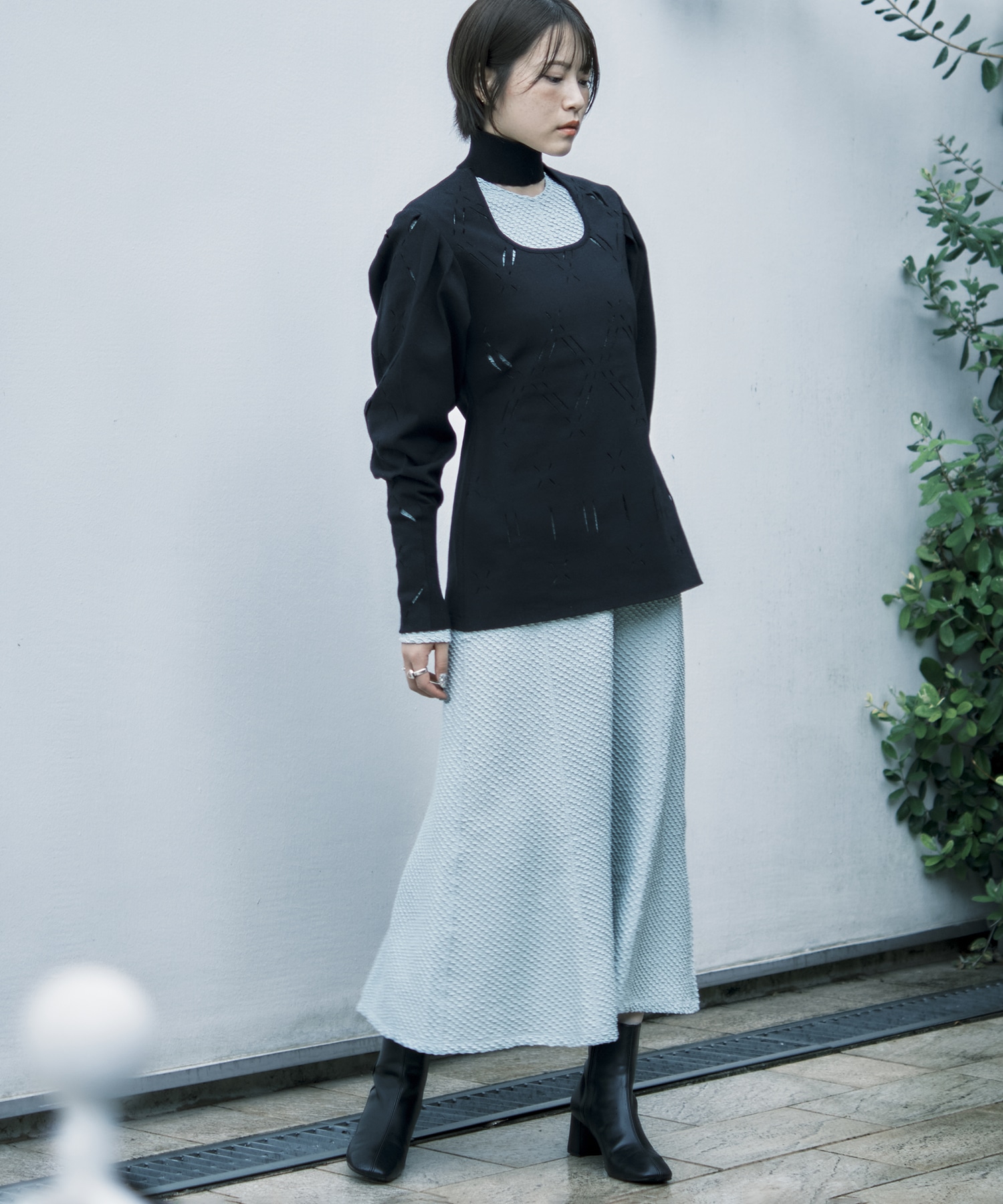 Shirring Jersey Jacquard Dress