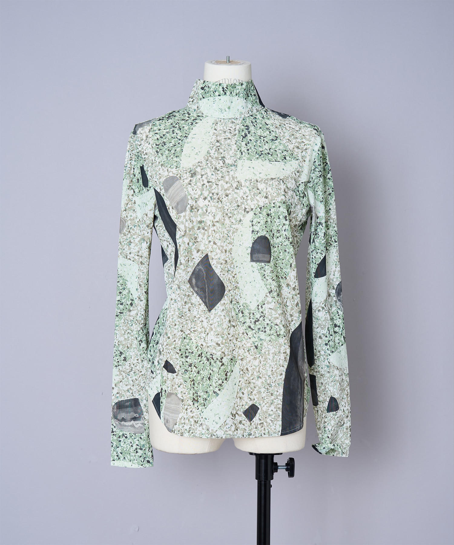 Marble Print Jersey High Neck Top