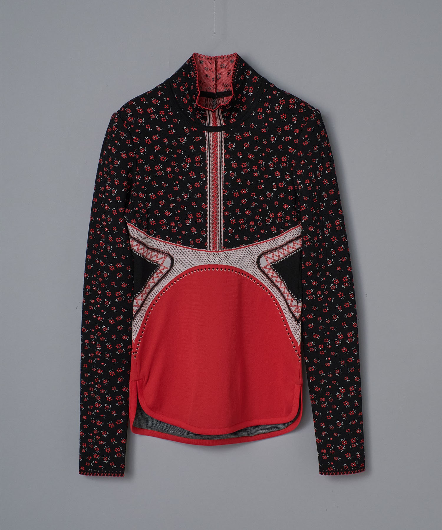 Floral Jacquard High Neck Knitted Top