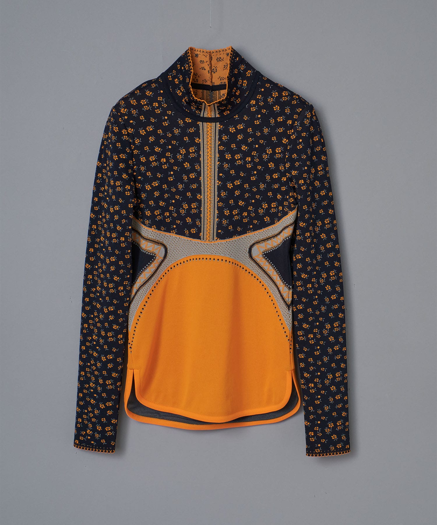 Floral Jacquard High Neck Knitted Top