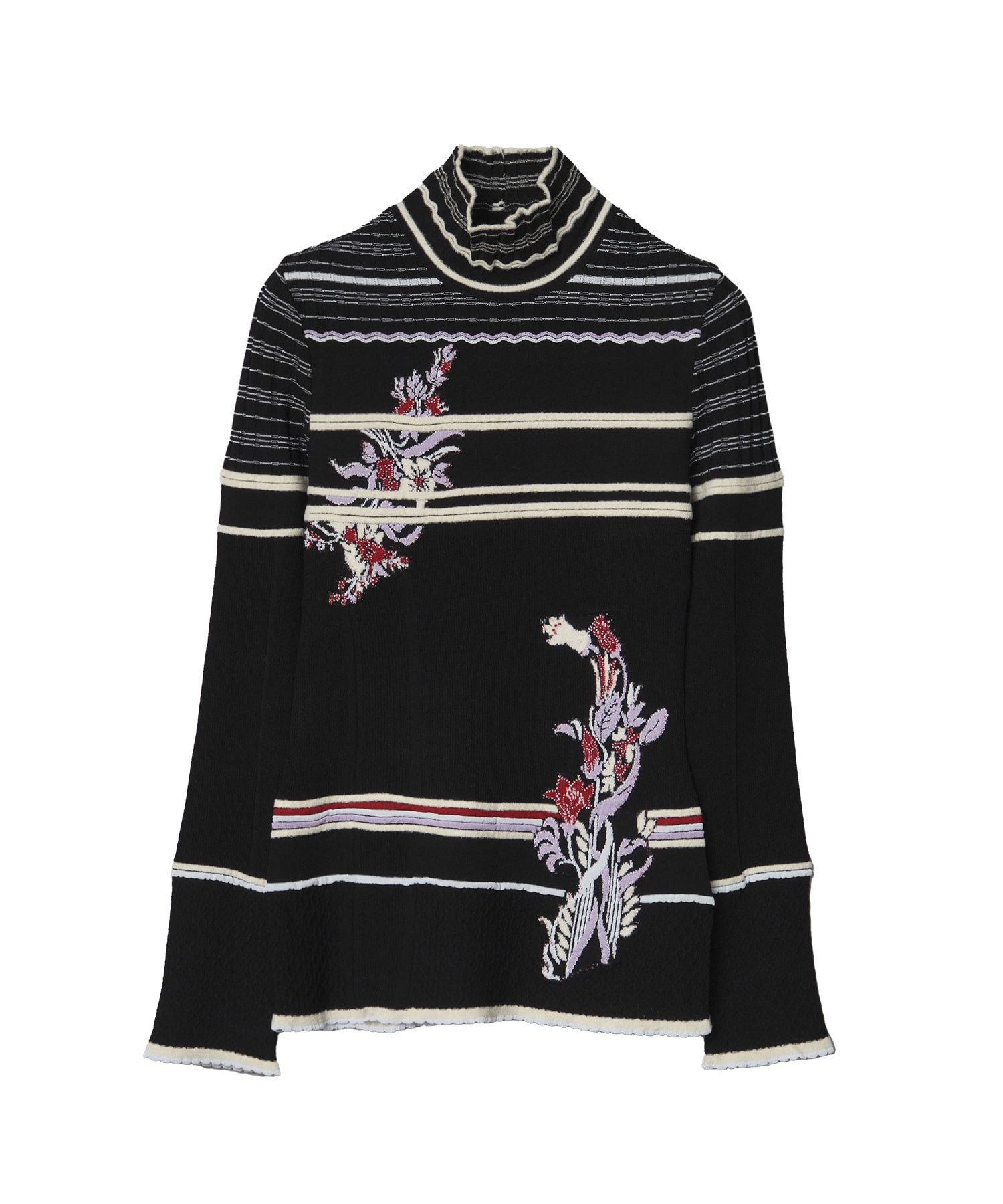 Floral Motif Intarsia Knitted High Neck Top