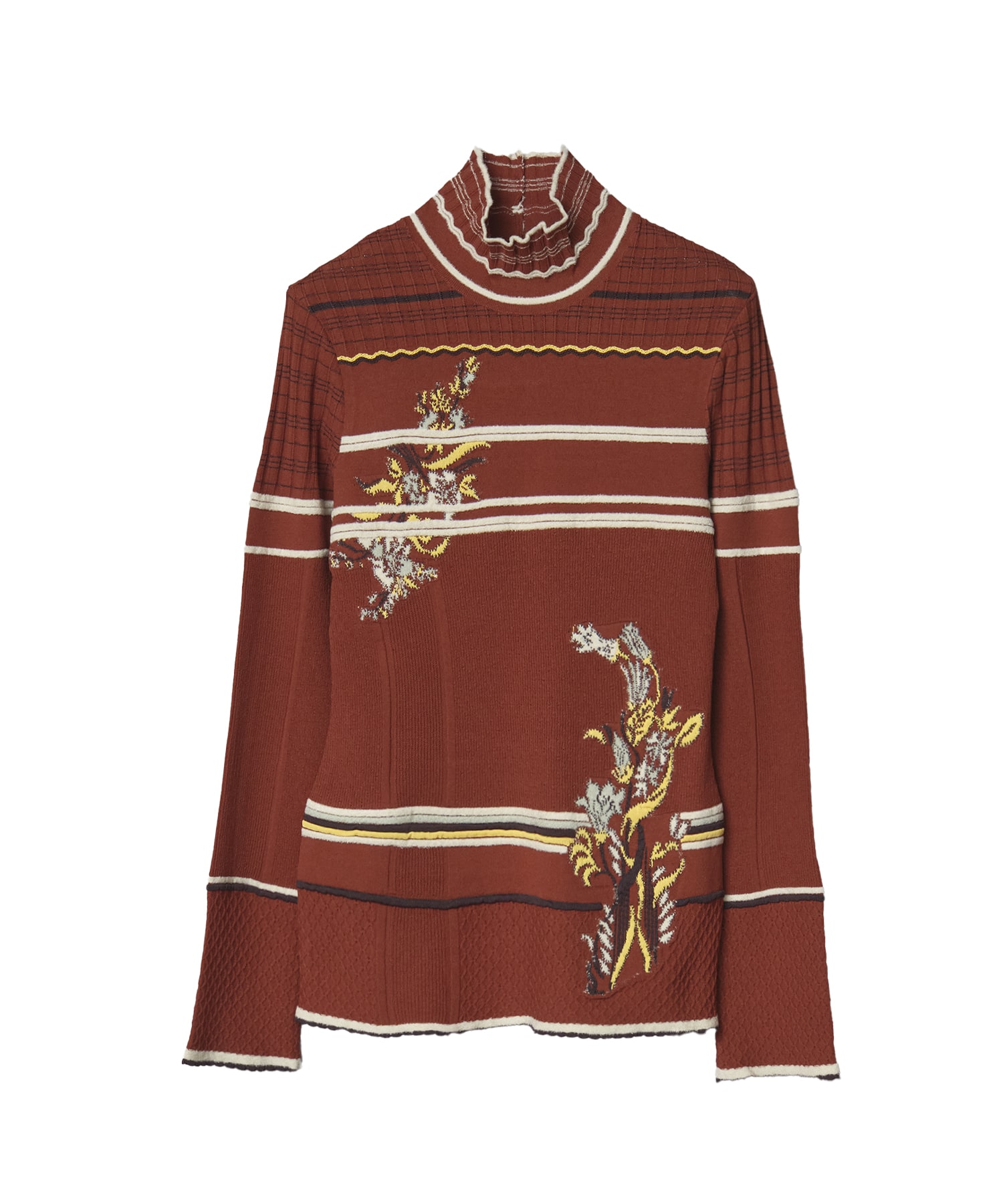 Floral Motif Intarsia Knitted High Neck Top