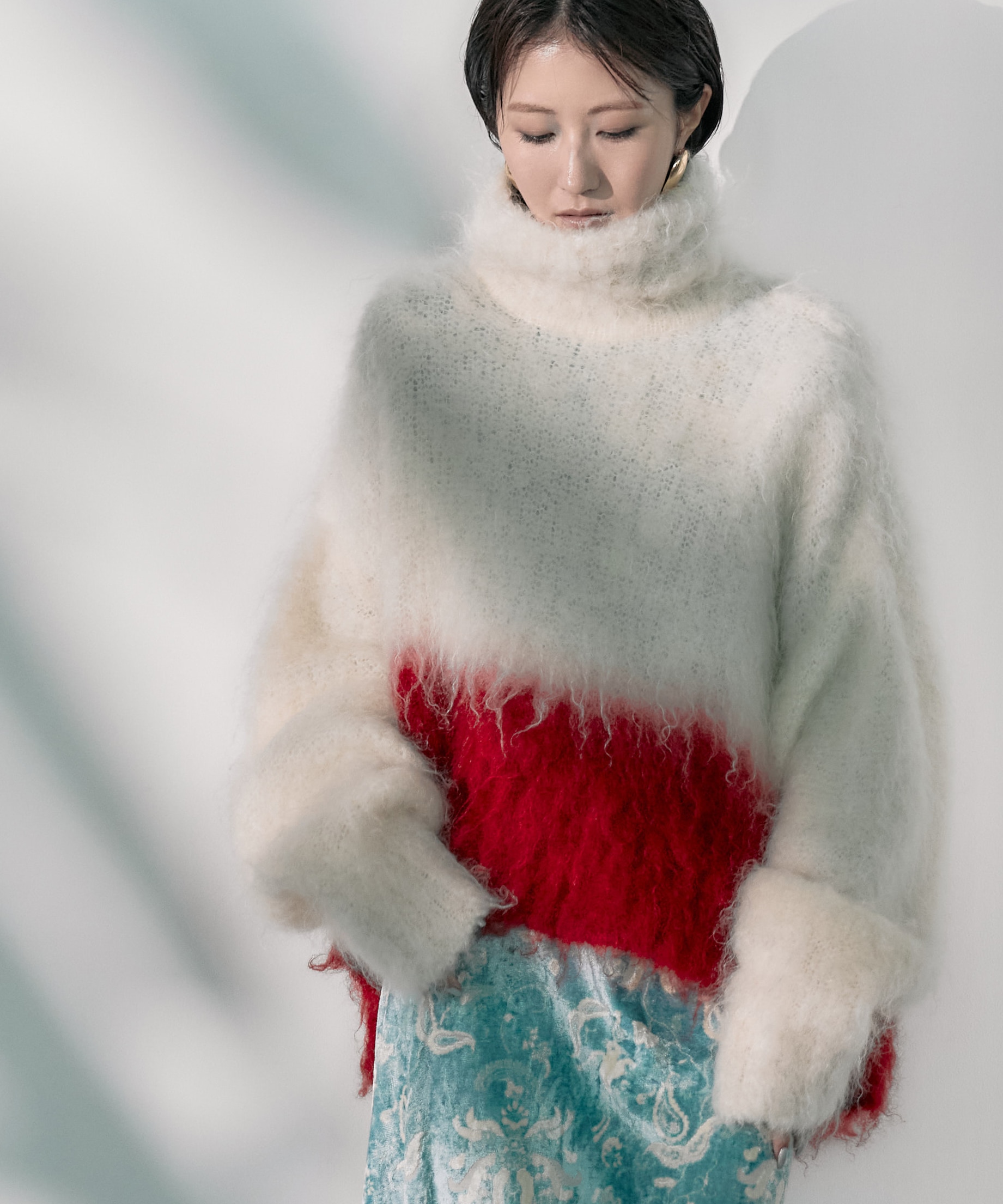 Fur Knitted High Neck Top