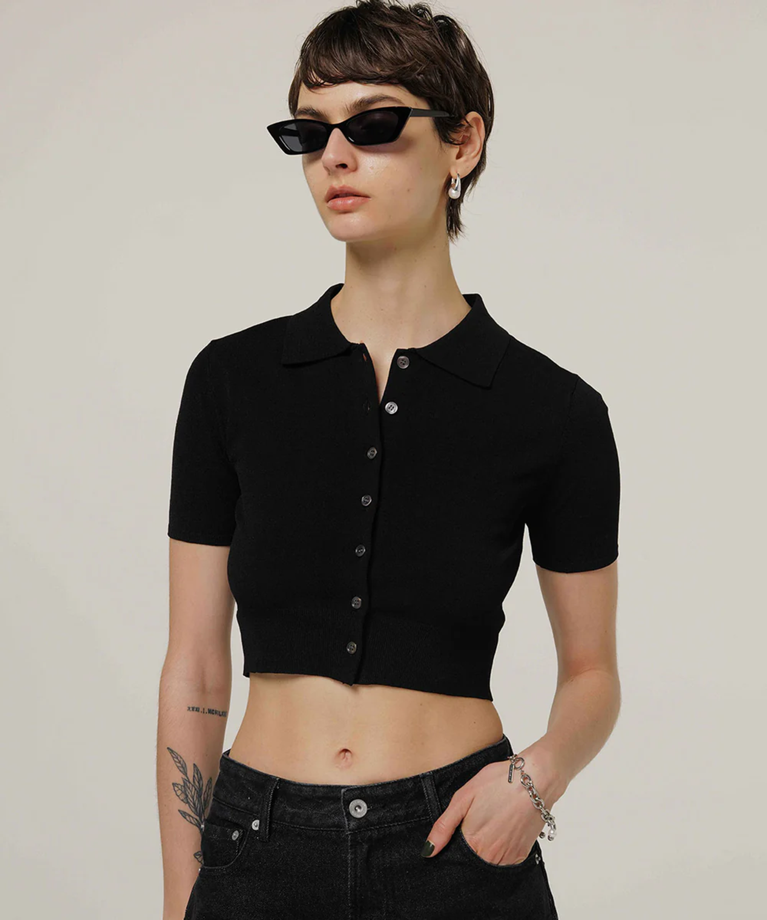 CROP POLO KNIT CARDIGAN