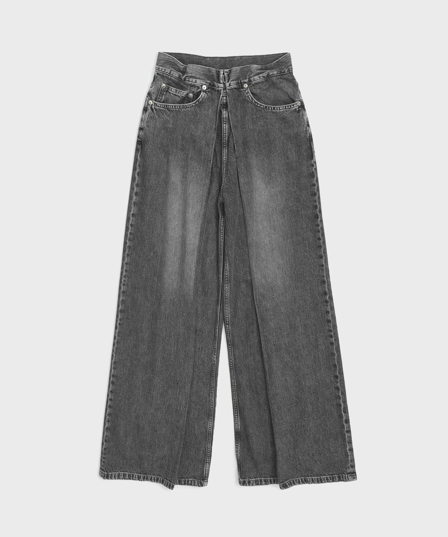 WASHED DENIM WIDE PANTS (SHORT LENGTH)
