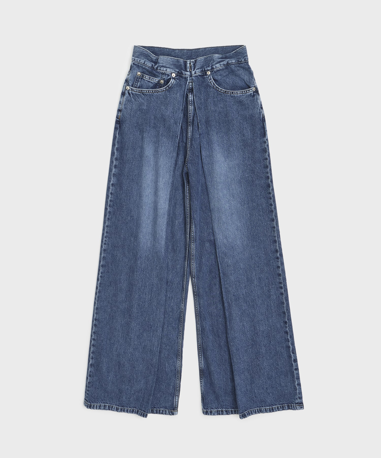 WASHED DENIM WIDE PANTS (SHORT LENGTH)