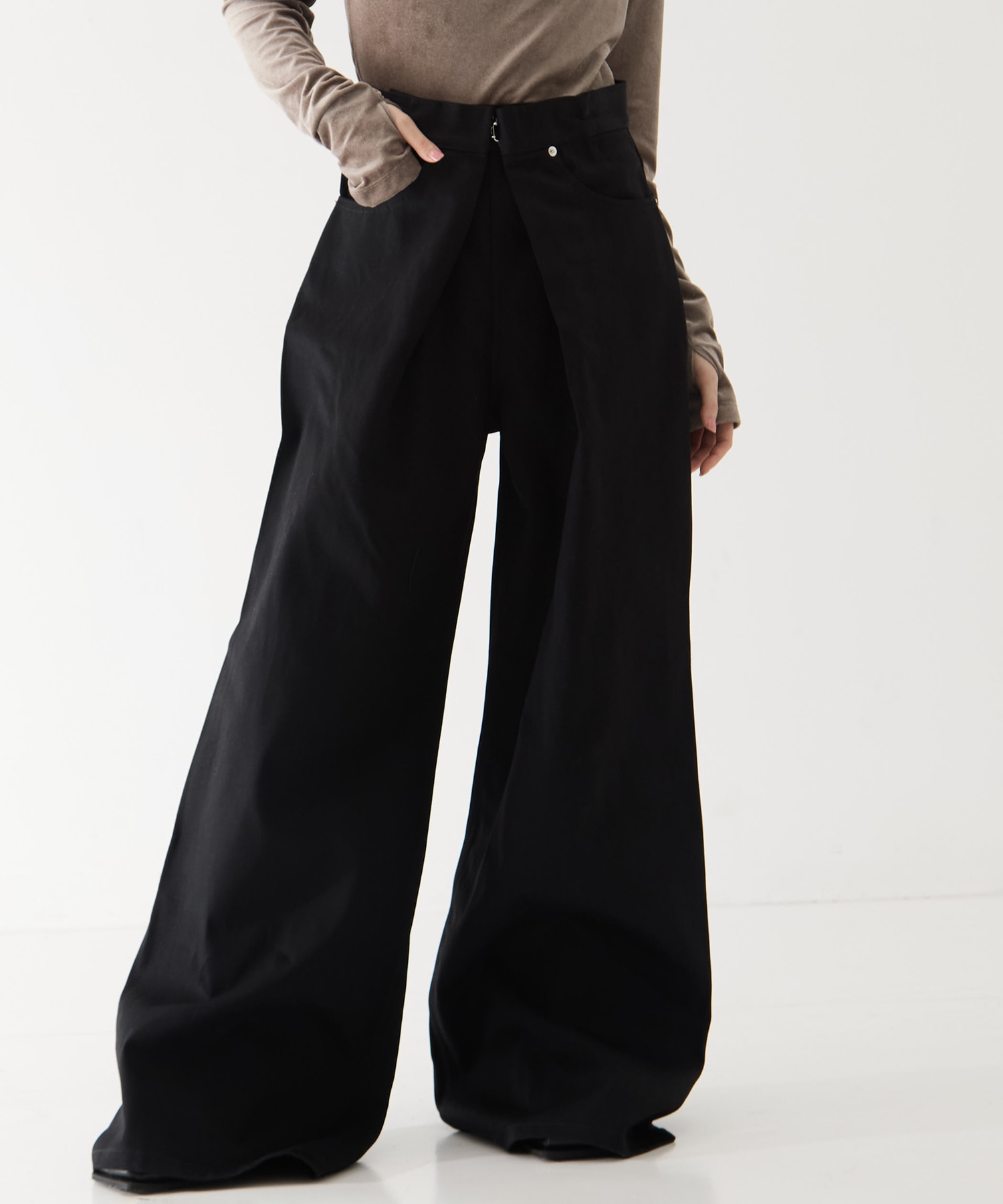 RIGID DENIM WIDE PANTS (SHORT LENGTH)