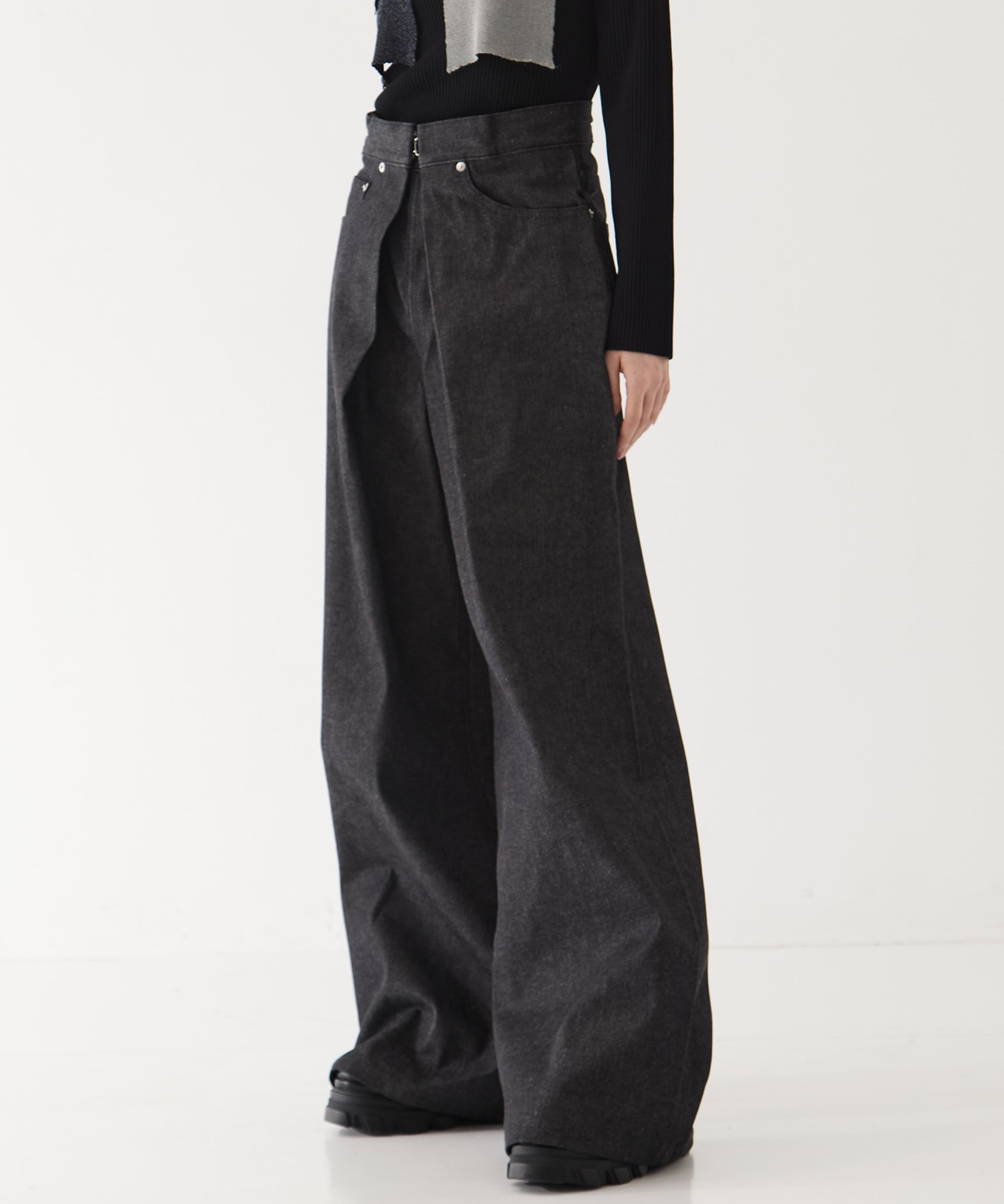 RIGID DENIM WIDE PANTS (SHORT LENGTH)