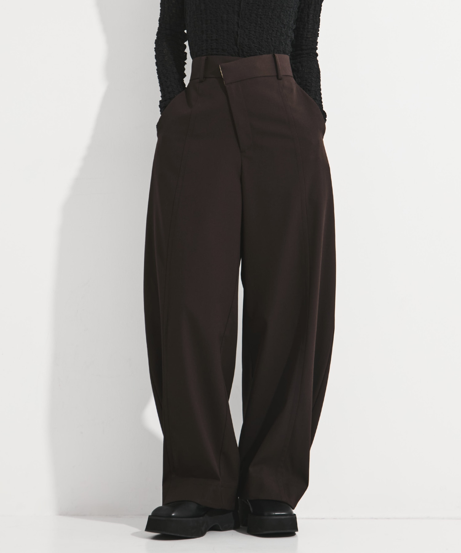 Wool Barrel Leg Trousers