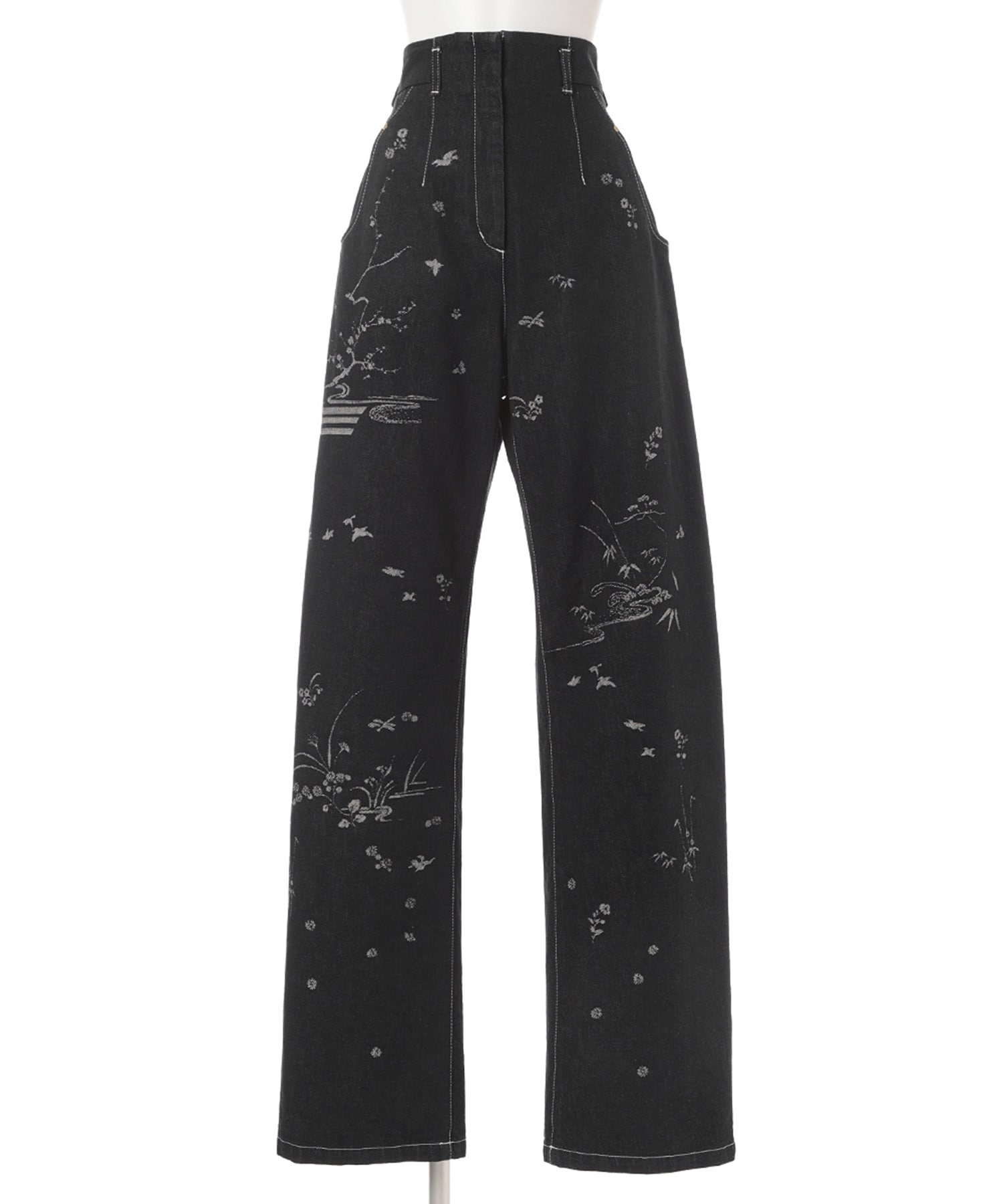 Nature Pattern Jacquard Wide Leg Jeans