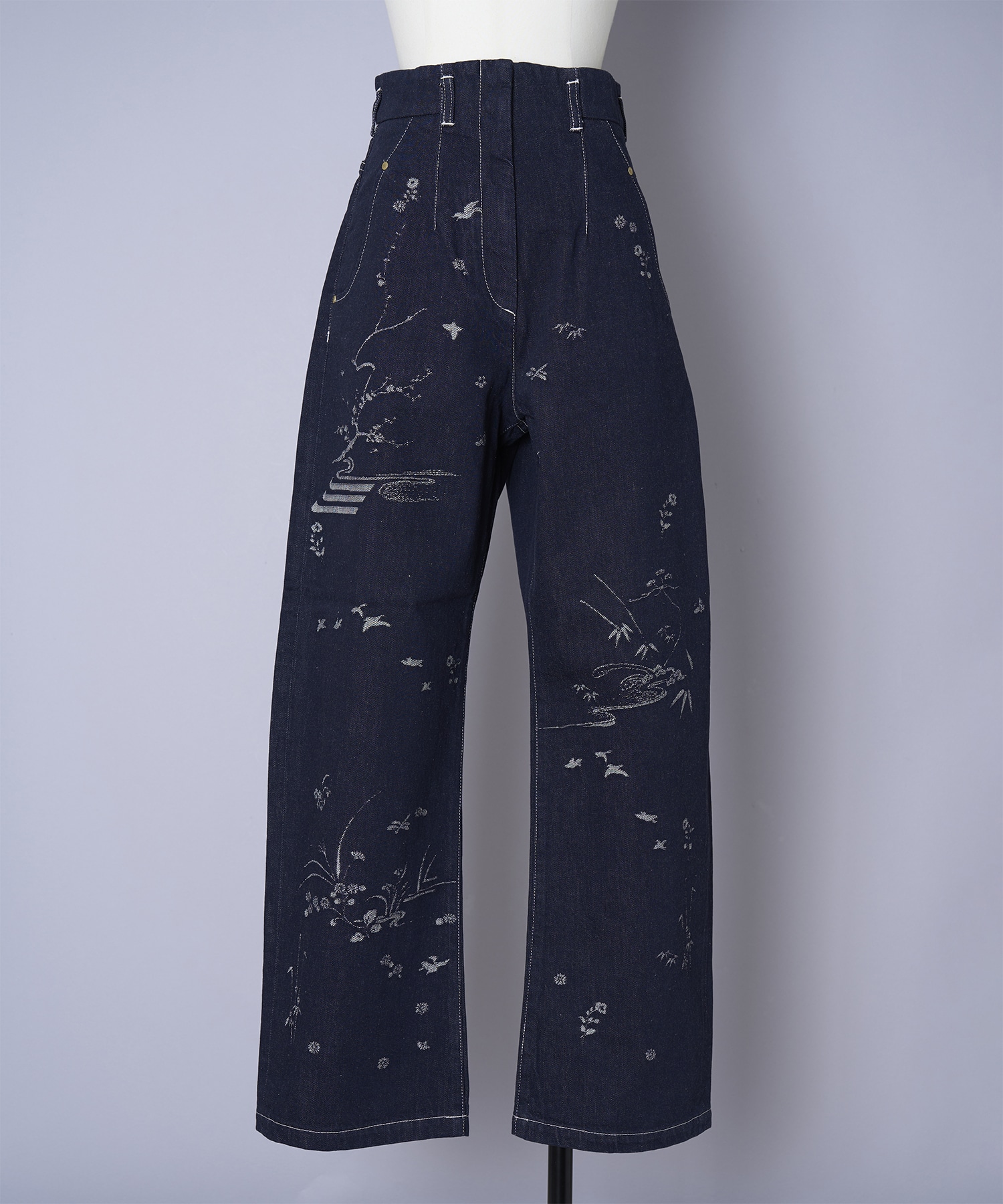 Nature Pattern Jacquard Wide Leg Jeans