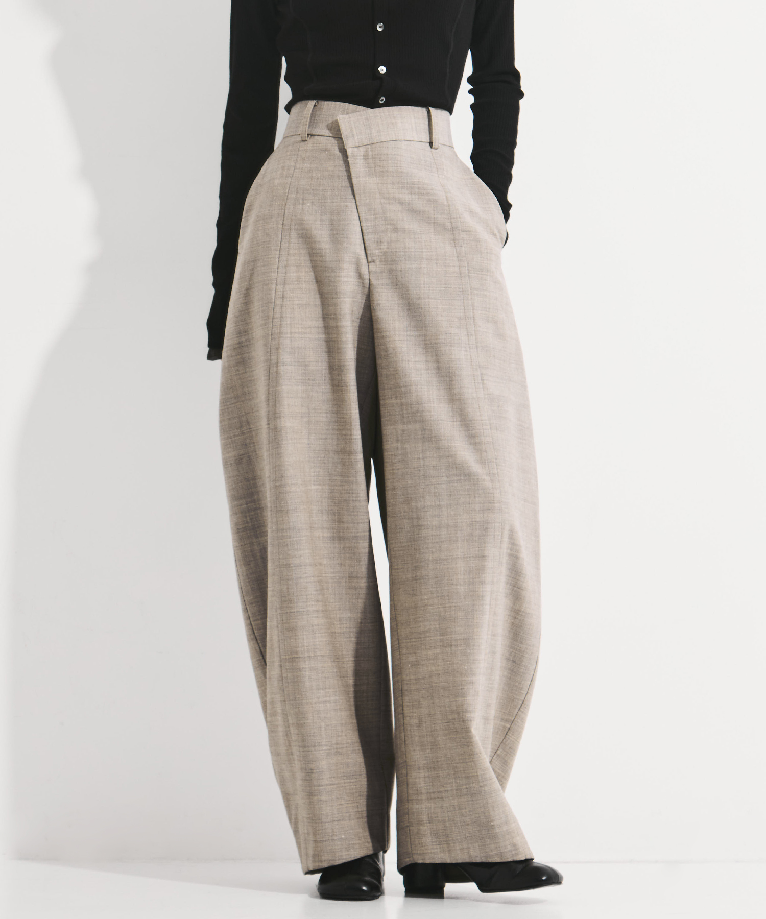 Wool Barrel Leg Trousers