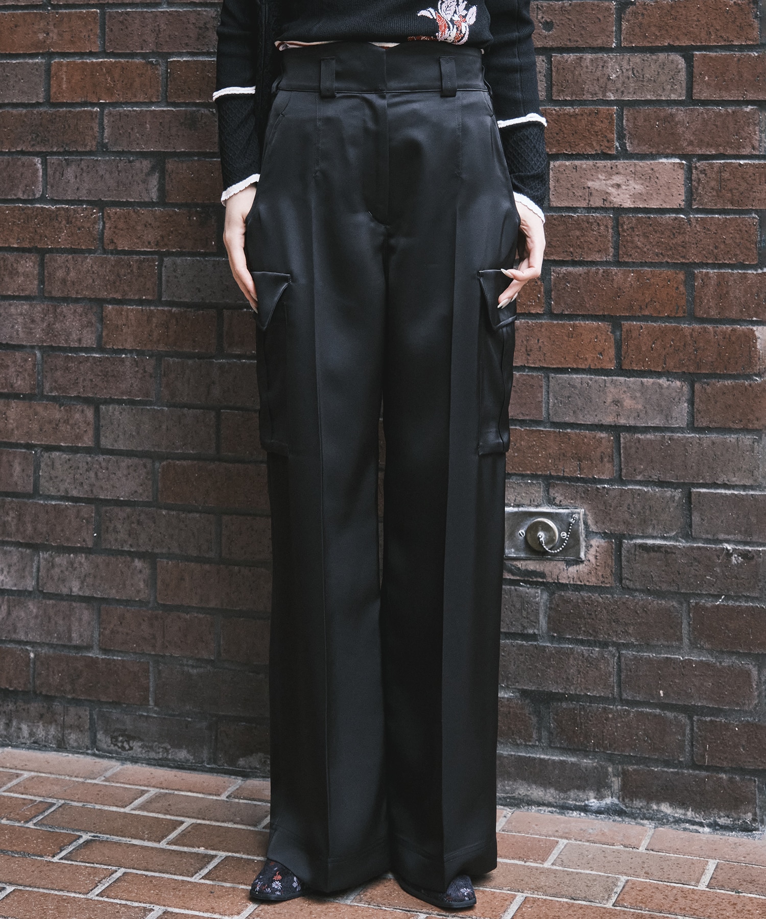 Triacetate Satin High Waisted Cargo Trousers