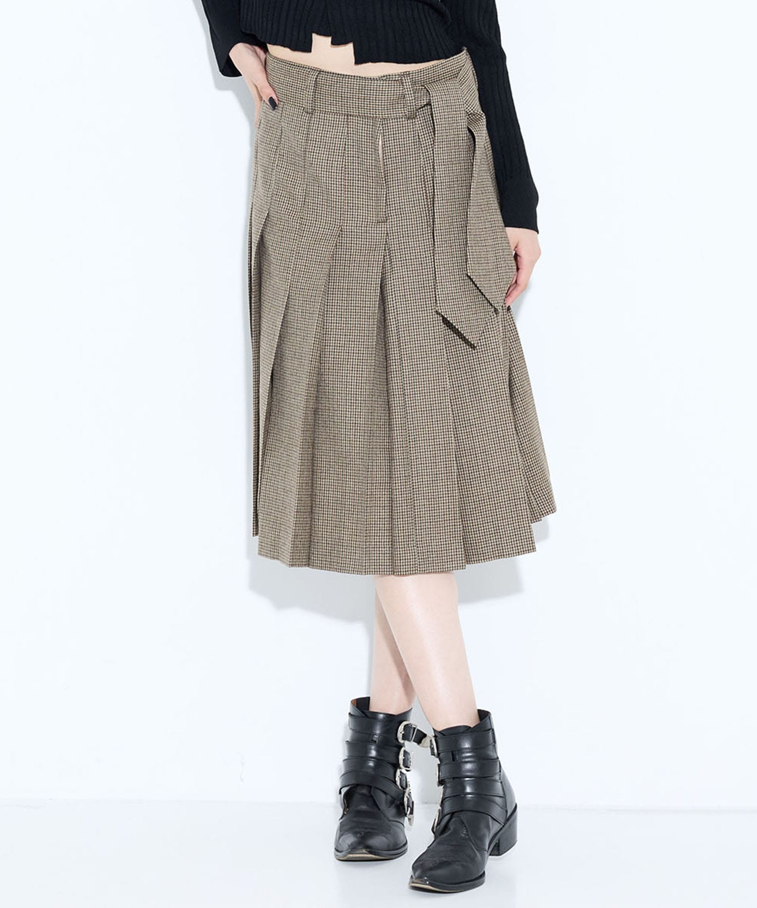 Wool check skirt