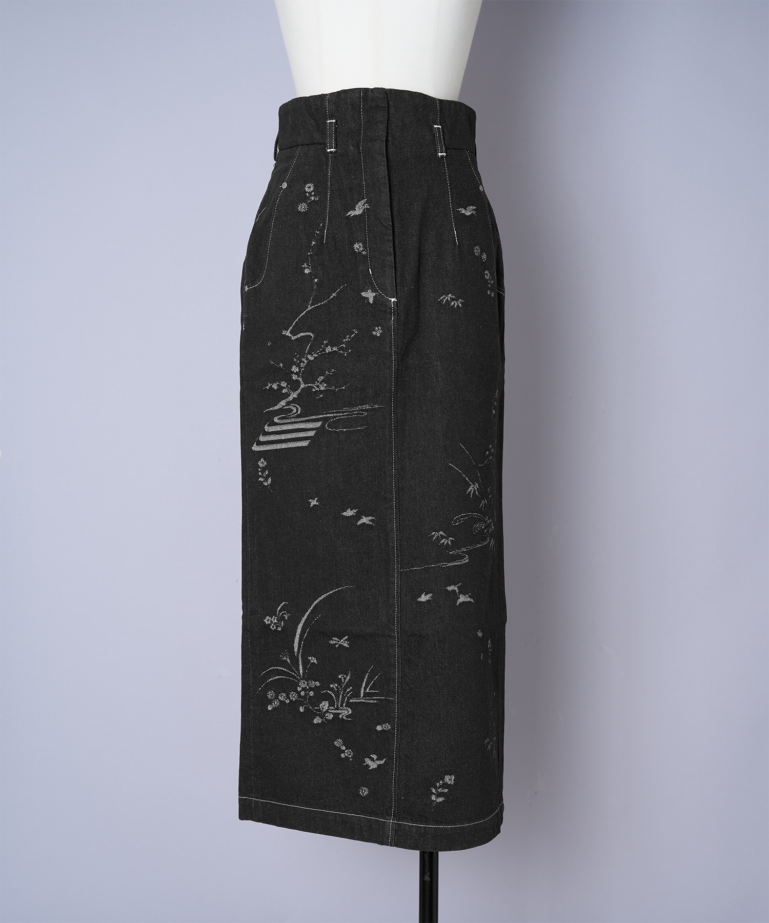 Nature Pattern Jacquard Denim Skirt