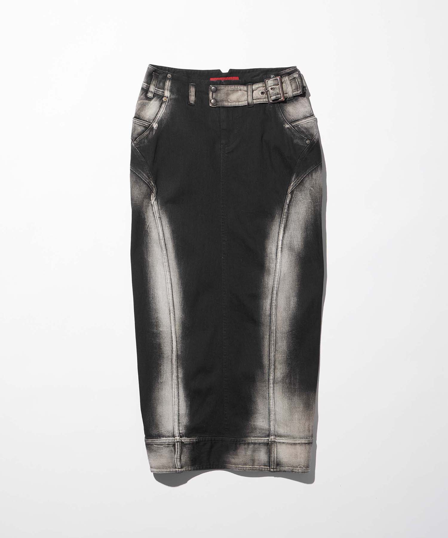 low-rise denim pencil skirt