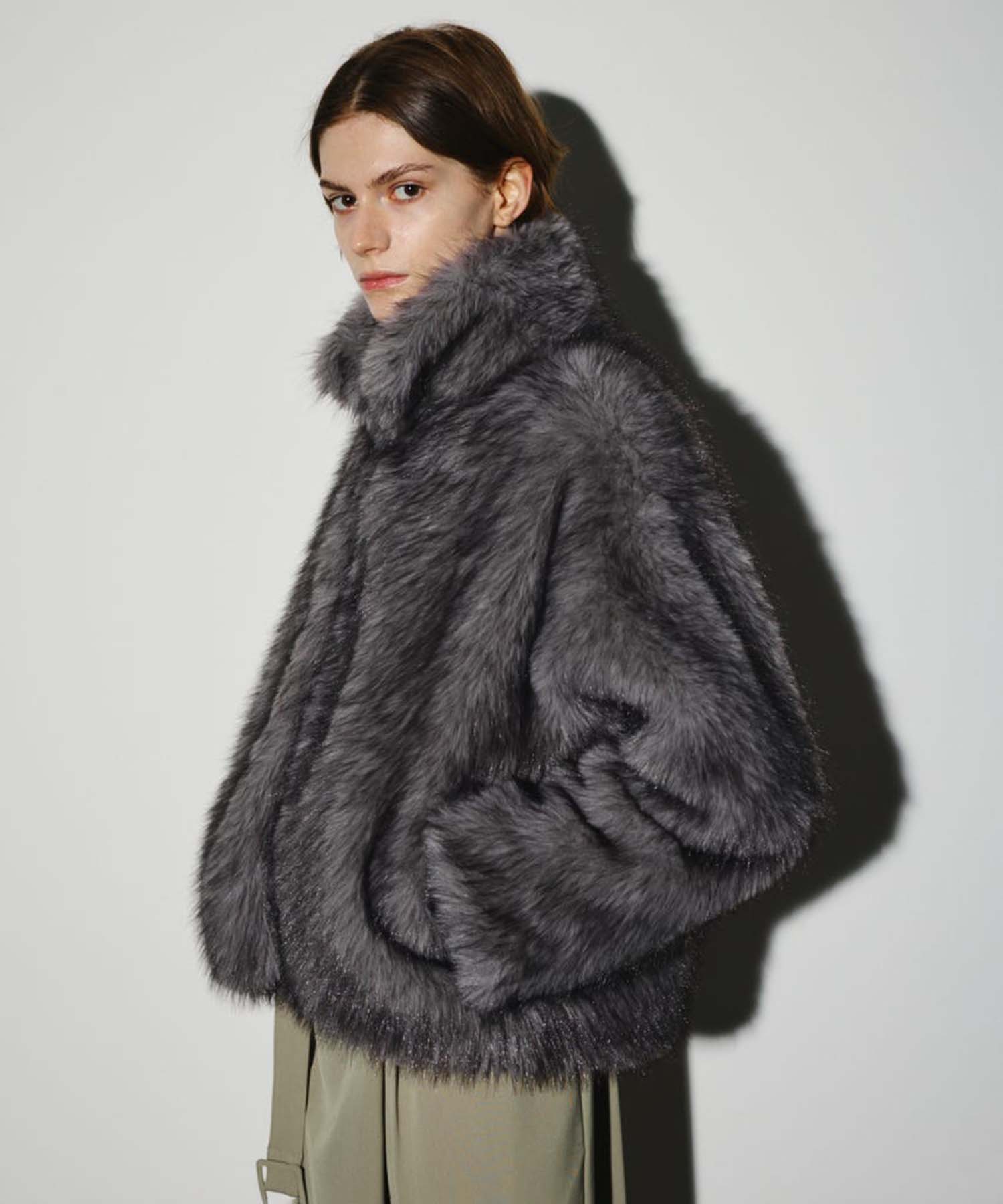 High collar faux fur jacket