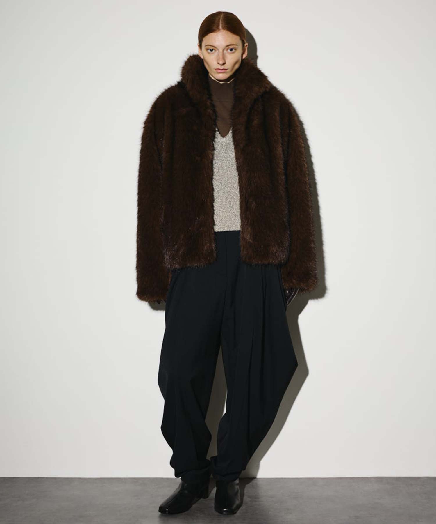 High collar faux fur jacket