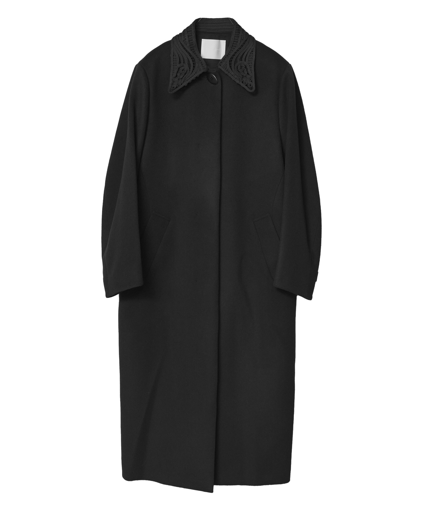 Wool Melton Embroidery Collar Long Coat