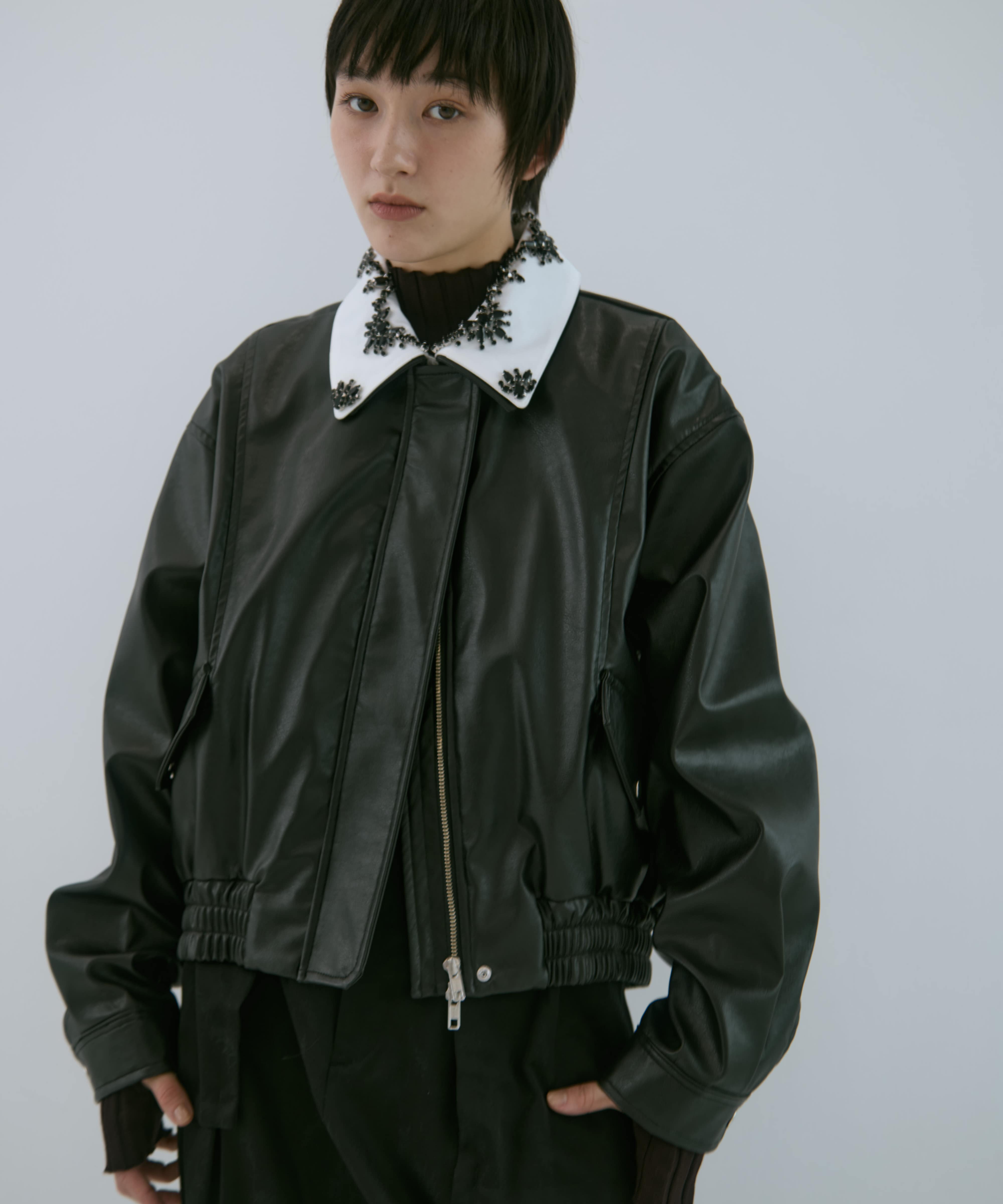 crystal bijou collar 2WAY blouson